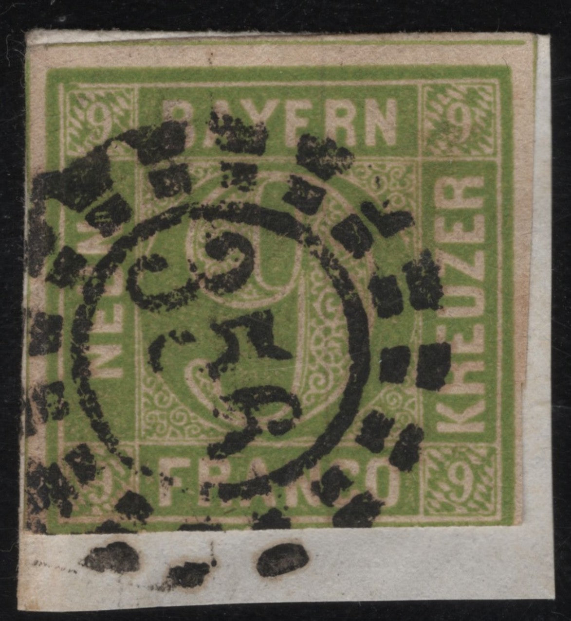 SCG1830 - Bavaria 1862 – 9 Kreuzer Green Numeral Issue (with Circular Grid Cancel) (Used)