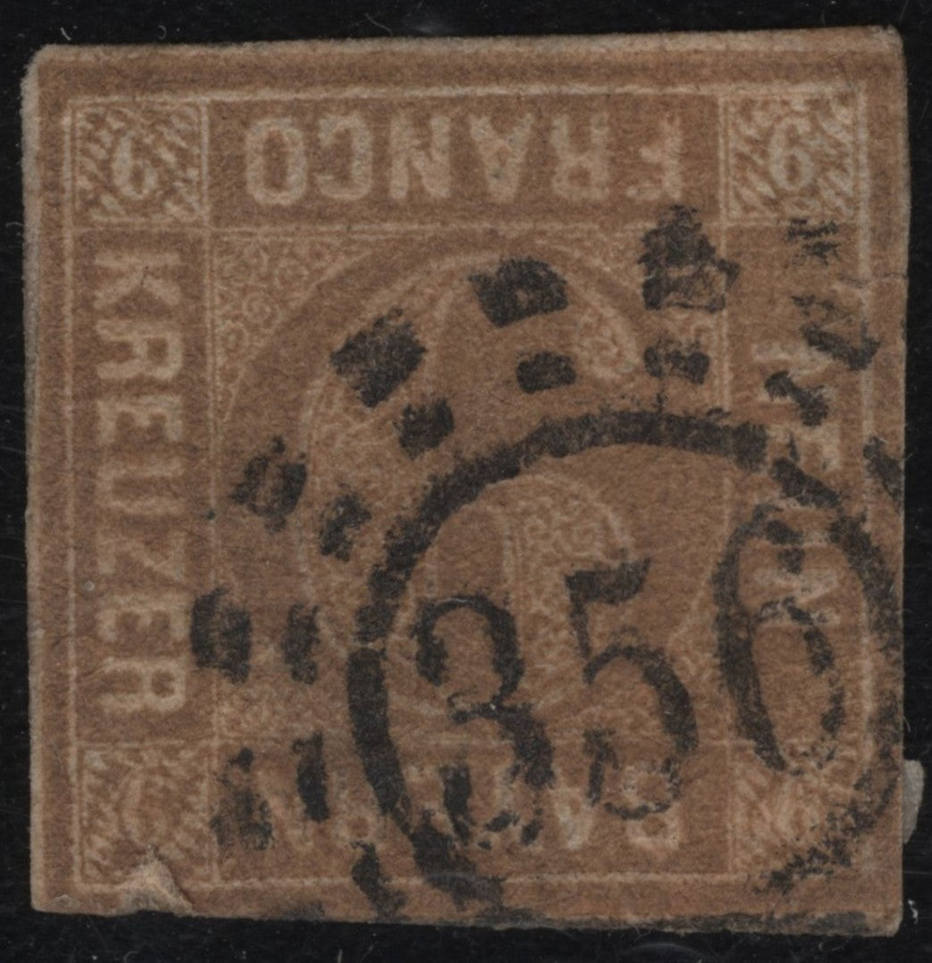 SCG1831 - Bavaria 1862 – 9 Kreuzer Brown Numeral Stamp (Inverted “FRANCO” Variety)