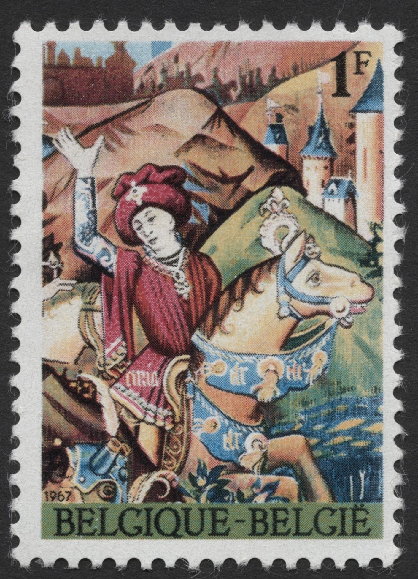 SCG1895 - 1967 Belgium – Medieval Tapestry of a Knight on Horseback