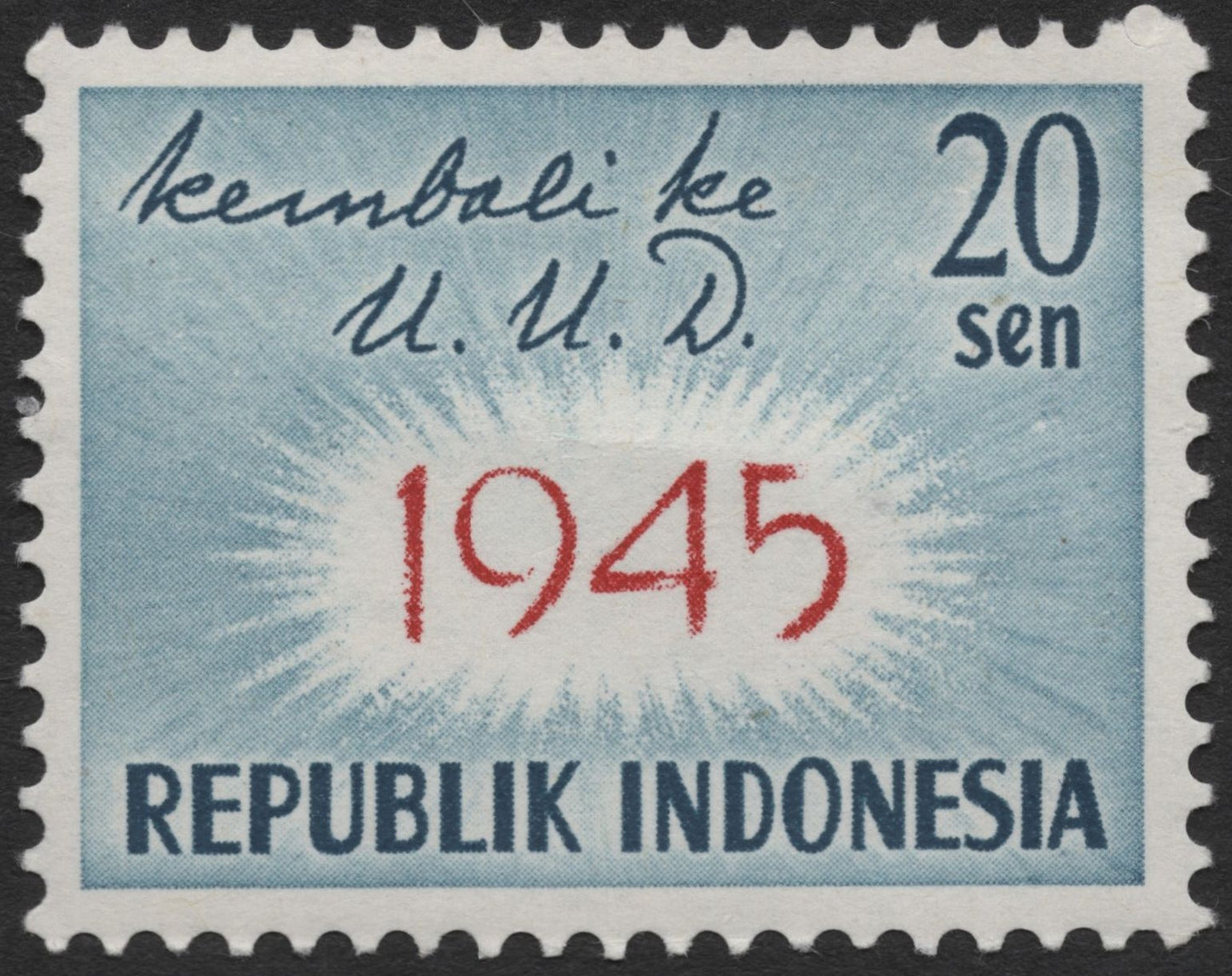 SCG1972 - Indonesia 20 Sen "Kembali ke UUD 1945" Constitutional Stamp (1959)