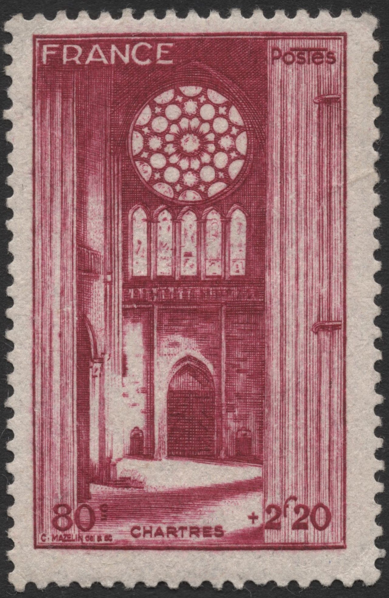 SCG2010 - France 1950 Chartres Cathedral Semi-Postal Stamp