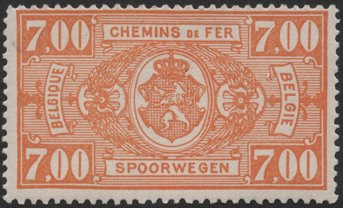 SCG2022 - Belgium 7.00 Fr Railway Parcel Stamp – Lion and Crown Emblem