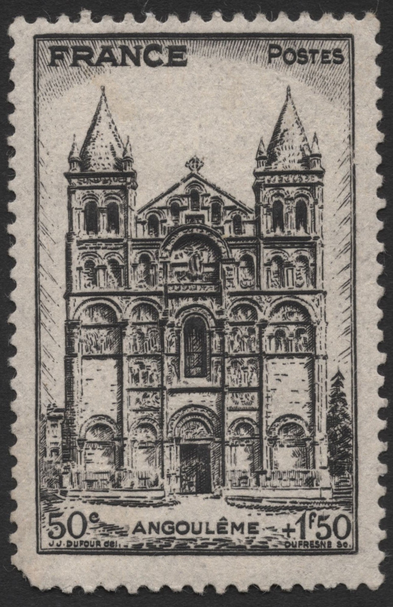 SCG2008 - 1950 France Angoulême Cathedral Semi-Postal Stamp