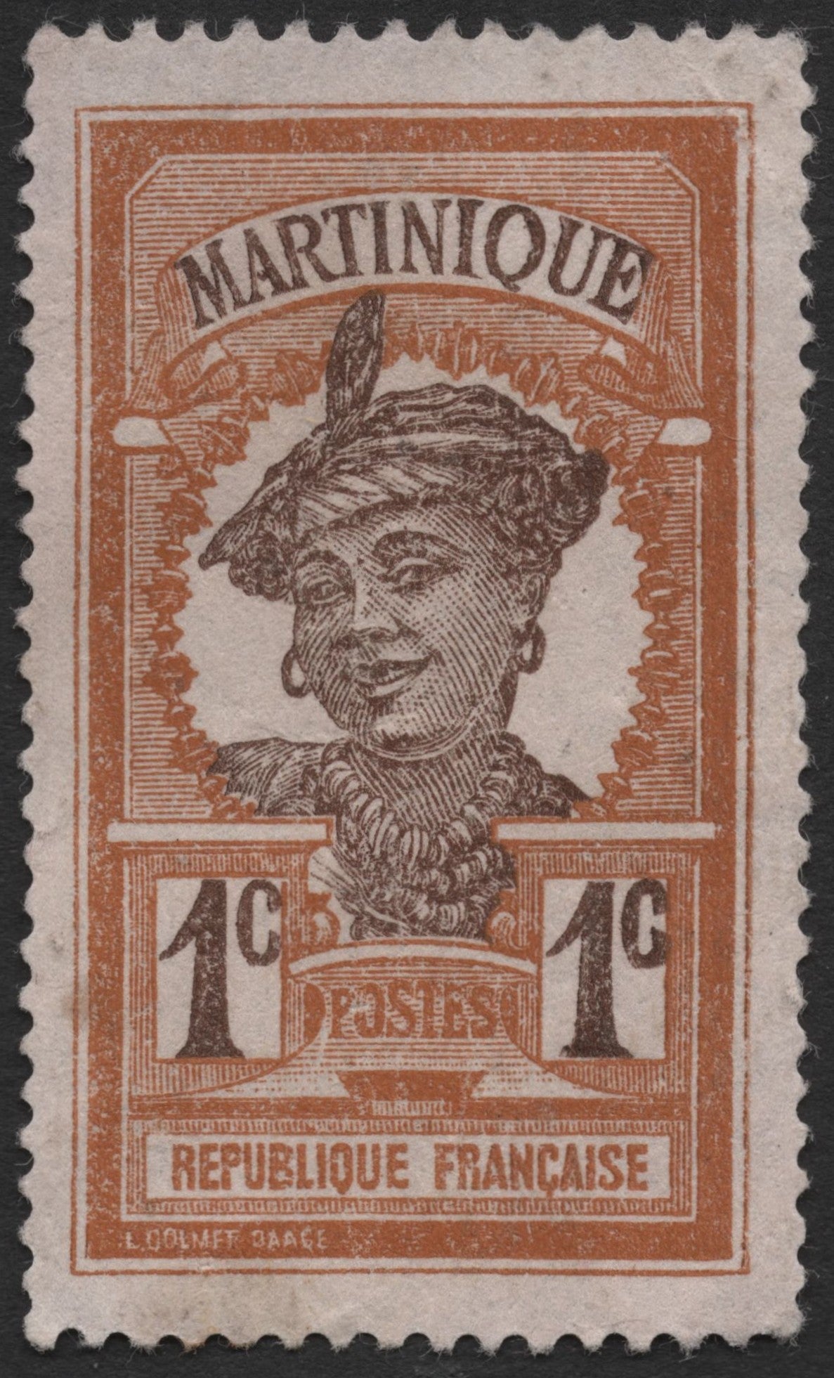 SCG2039 - 1900s Martinique 1c Brown "Creole Woman" Stamp – French Colonial Issue