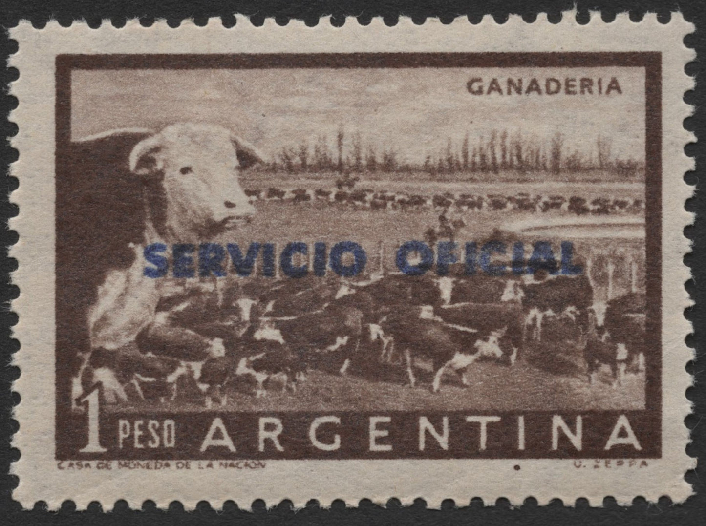 SCG2084 - 1950s Argentina Official Stamp – Livestock Industry Overprint