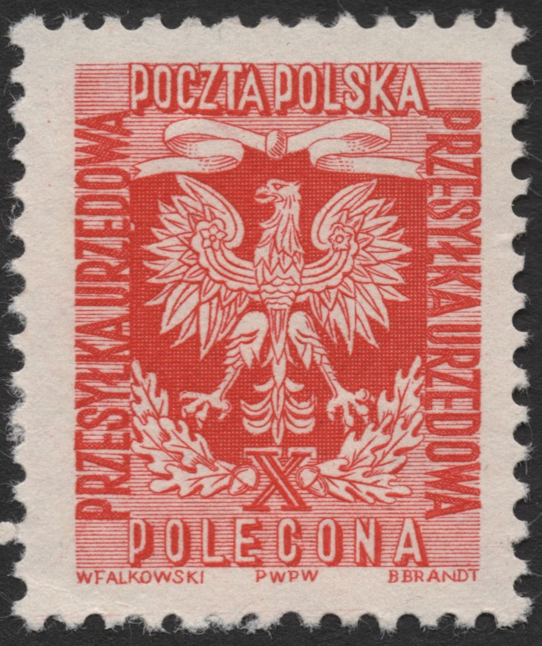 SCG2085 - 1940s Poland Official Registered Mail Stamp – Red Eagle Emblem