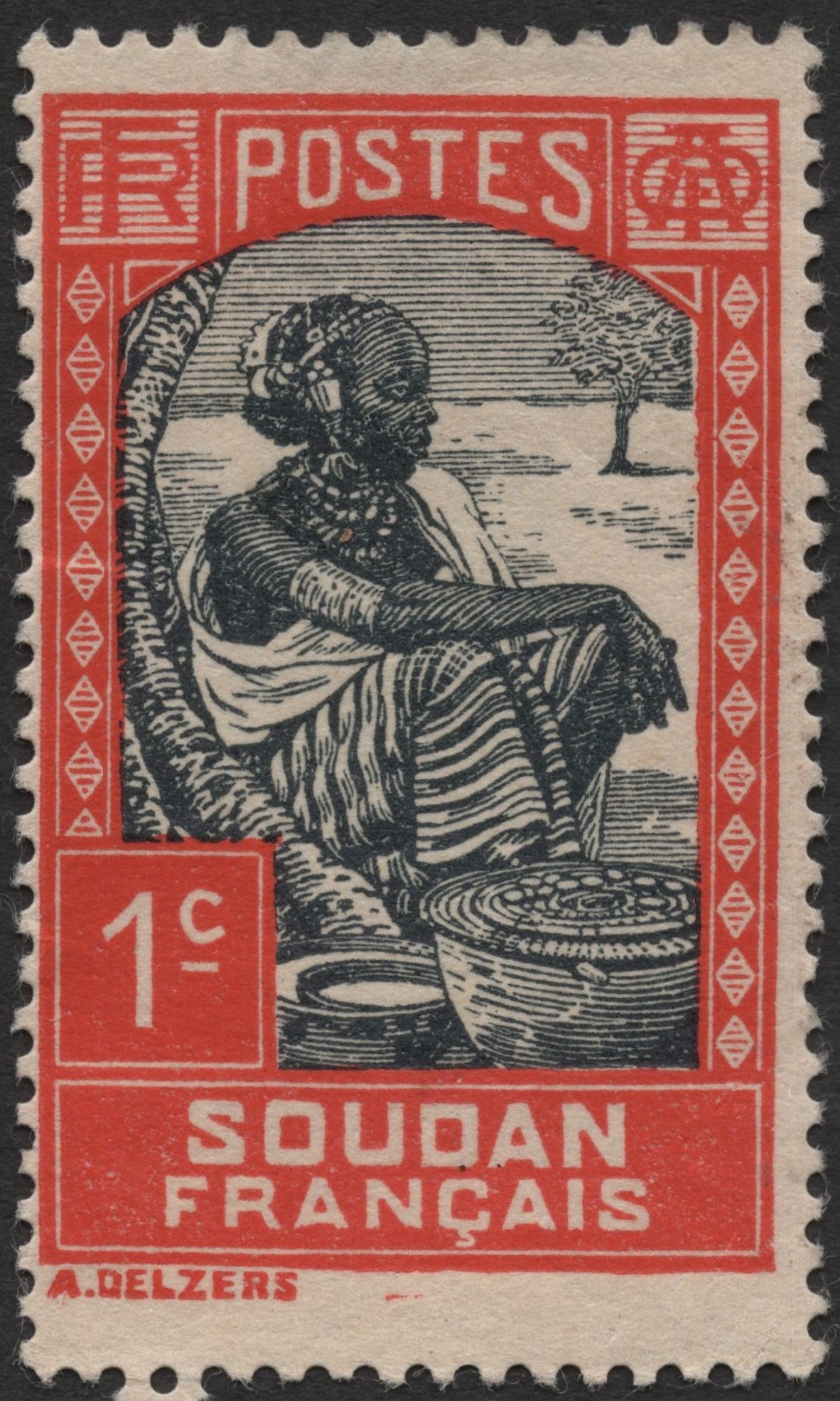 SCG2110 - 1930s French Sudan 1c Native Woman Stamp