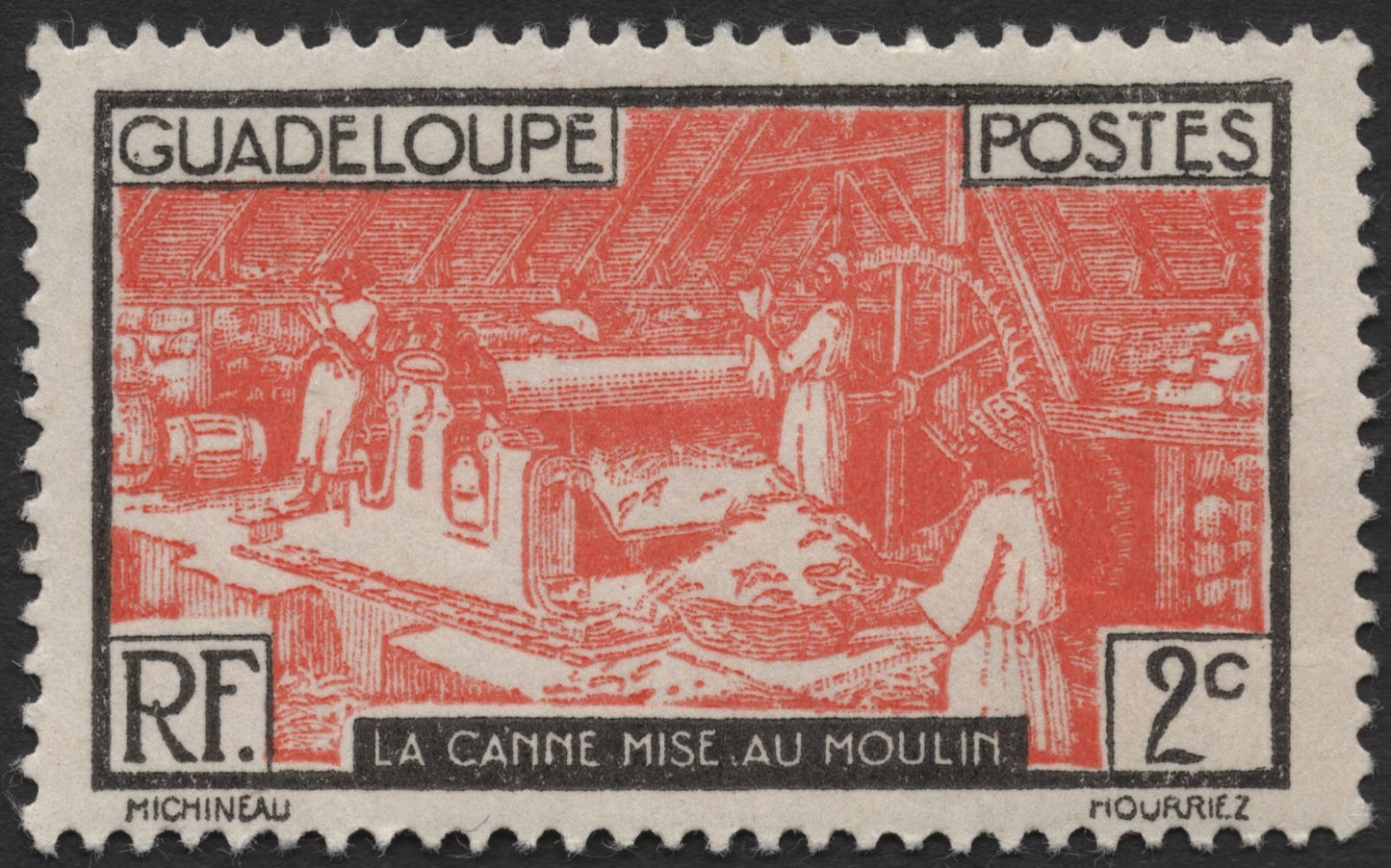 SCG2098 - 1947 Guadeloupe 2c Sugar Cane Mill Stamp