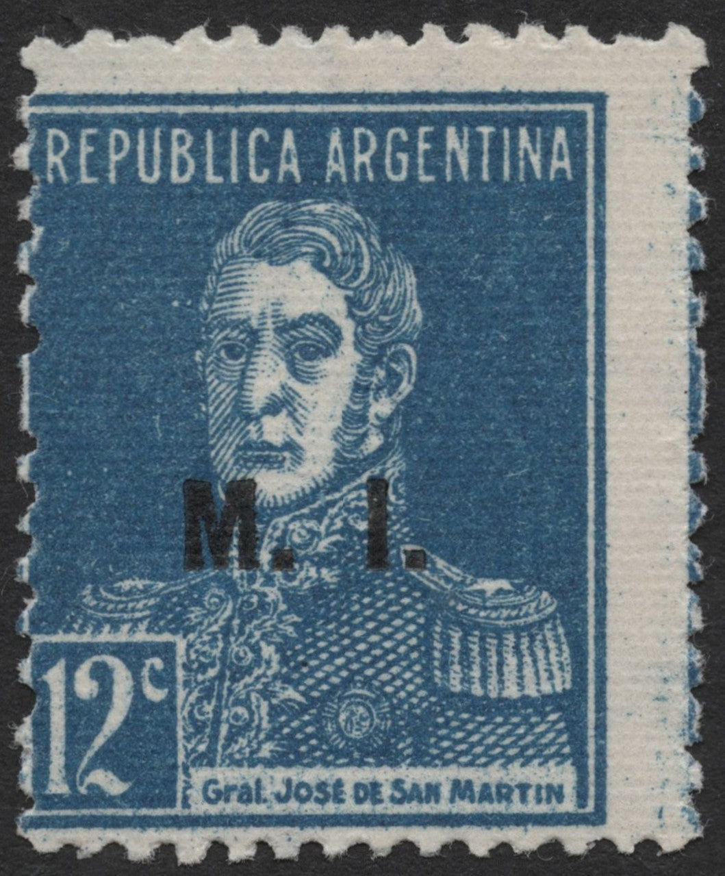 SCG2087 - Argentina 12c José de San Martín Stamp with "M.I." Overprint