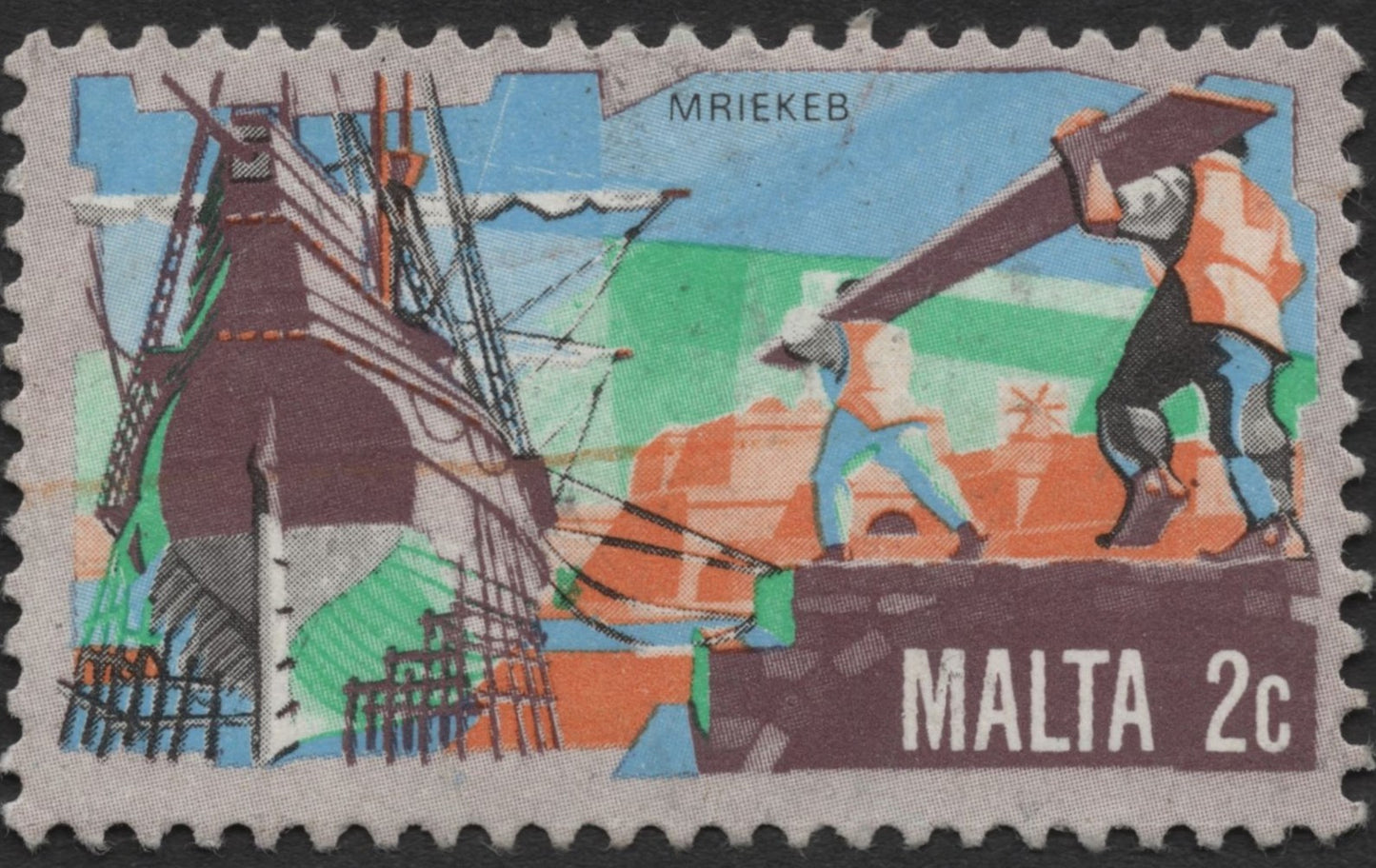 SCG2223 - Malta 2c Mriekeb Stamp – Shipbuilding Scene