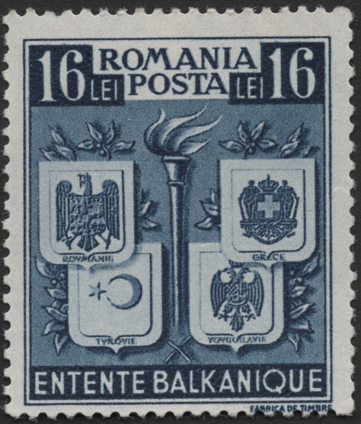 SCG2218 - Romania 1940 Balkan Entente Stamp – 16 Lei
