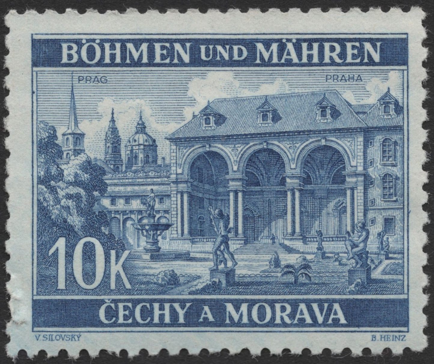 SCG2272 - Bohemia and Moravia 10K Prague – Wallenstein Palace Stamp (1943)