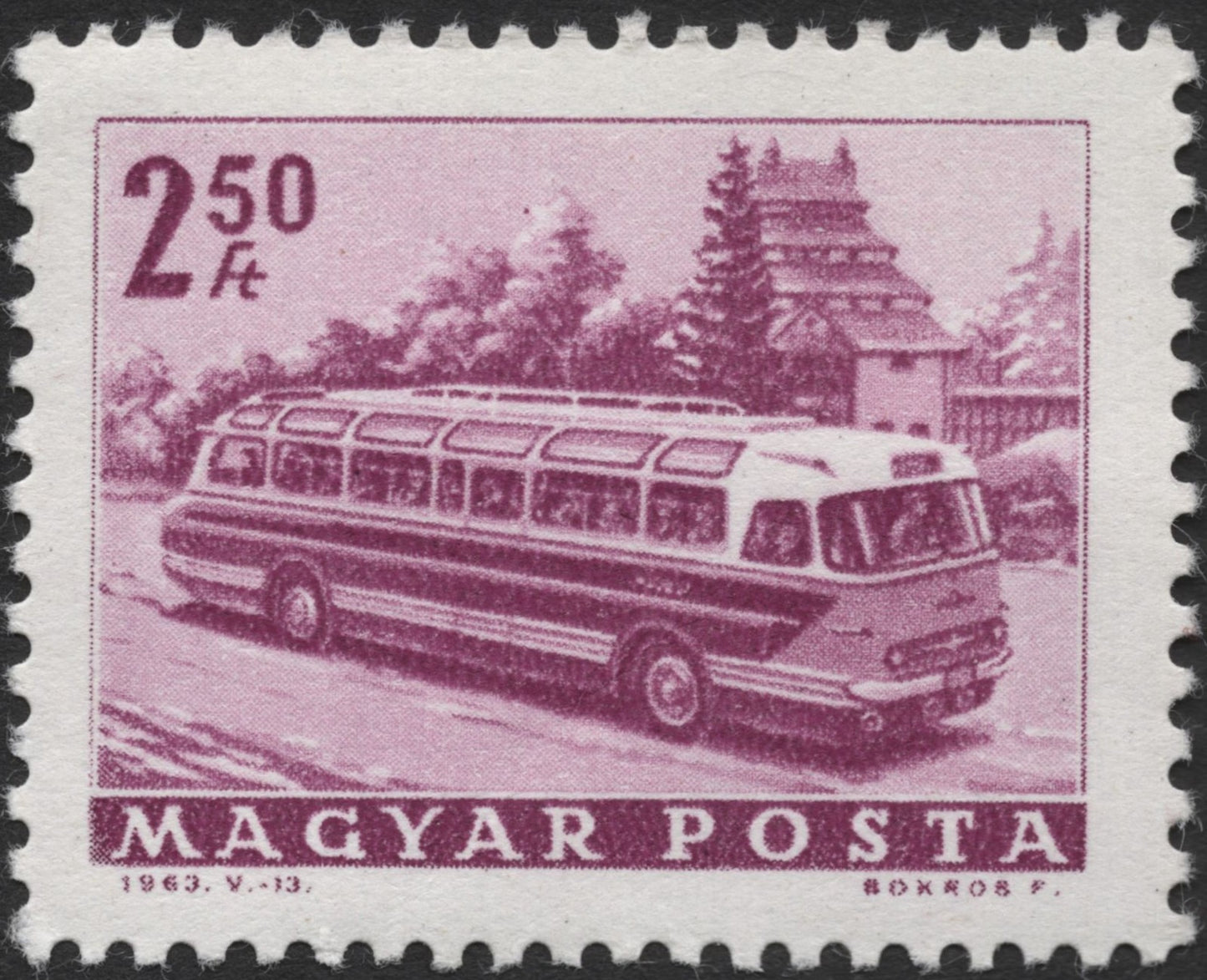 SCG2346 - Hungary 1963 Bus and Pagoda Stamp – 2.50 Ft