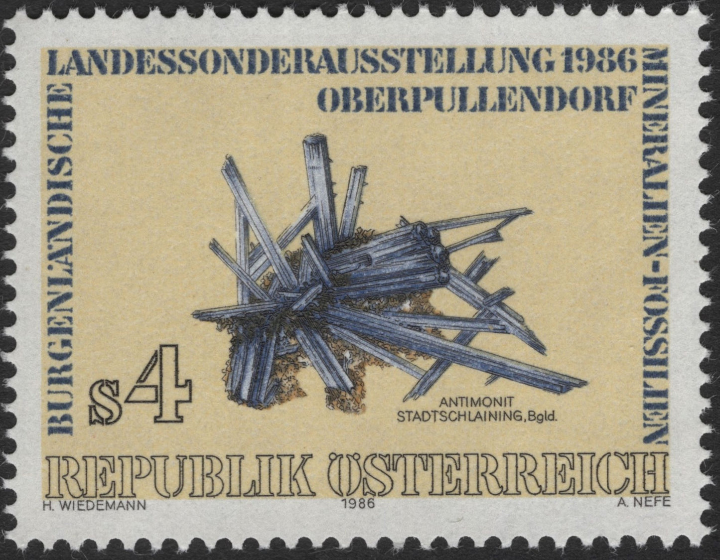 SCG2330 - Austria 1986 Oberpullendorf Mineral Exhibition Stamp – Antimonite