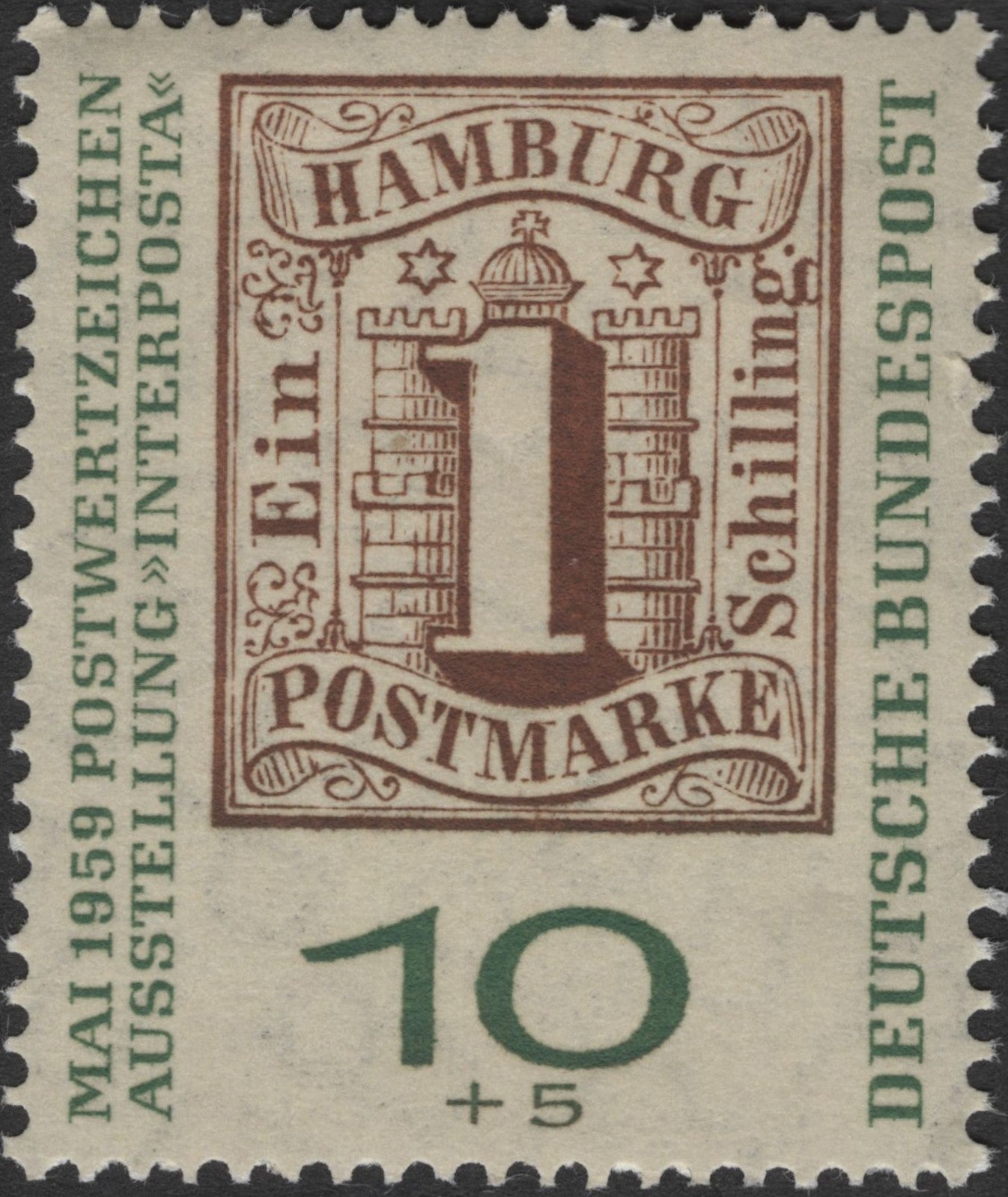 SCG2418 - 1959 Germany Interposta Hamburg Stamp – 10+5 Pfennig