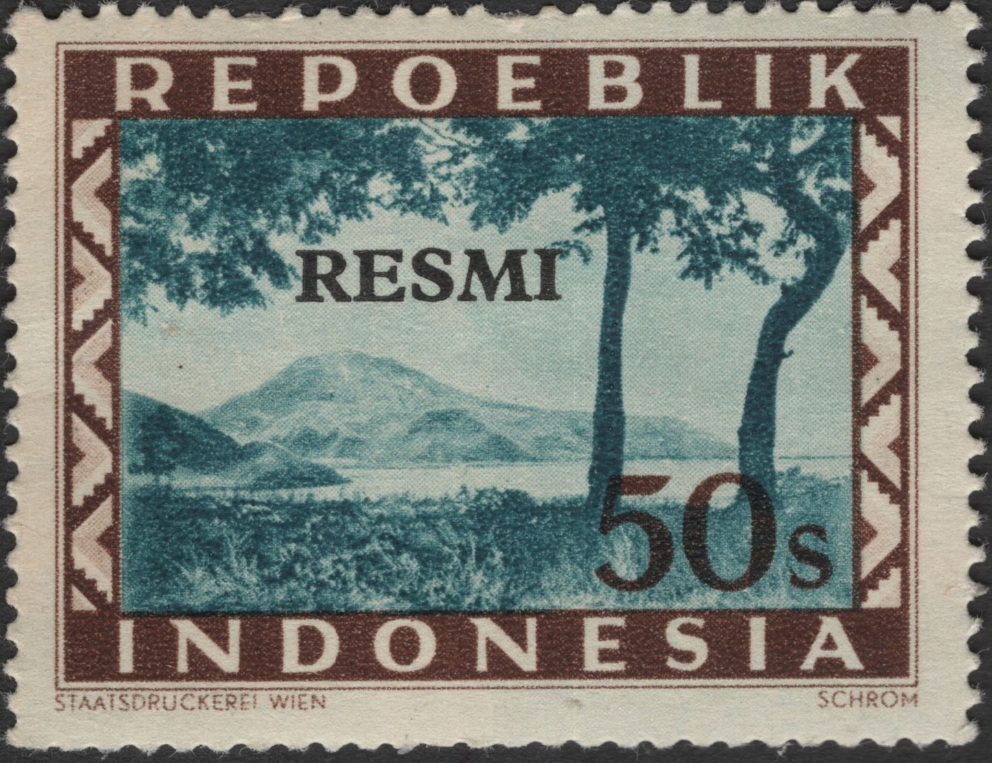 SCG2420 - 1950s Indonesia 50 Sen Official Stamp – "RESMI" Overprint