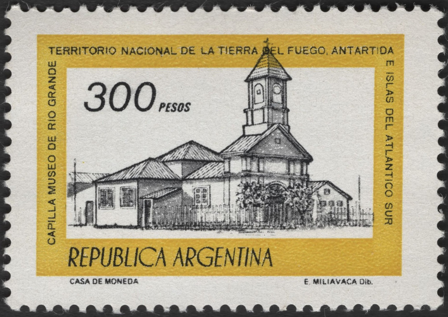 SCG2514 - 1970s Argentina 300 Pesos Capilla Museo de Río Grande Stamp