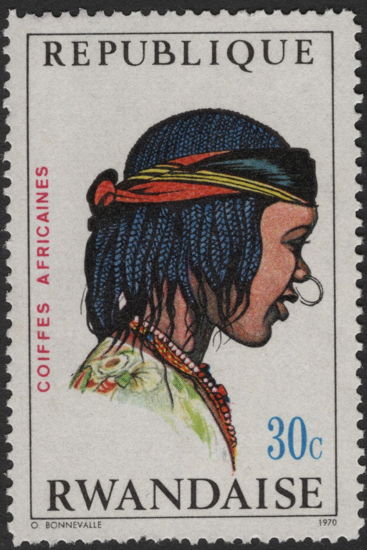 SCG2518 - 1970 Rwanda African Headdress Stamp – 30c