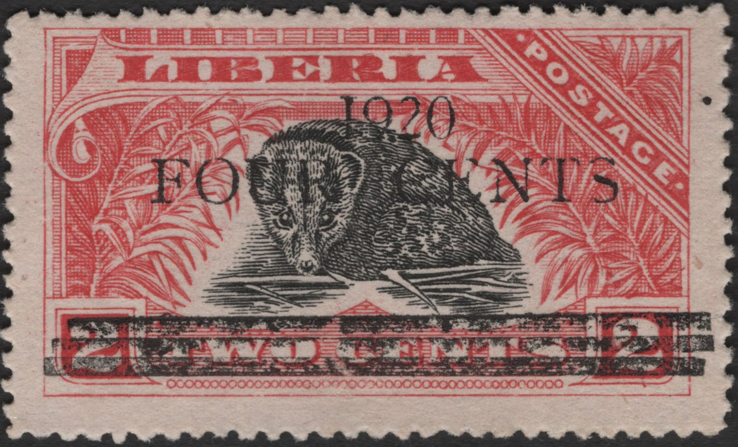 SCG2563 - 1920 Liberia Civet Overprint – Four Cents Provisional