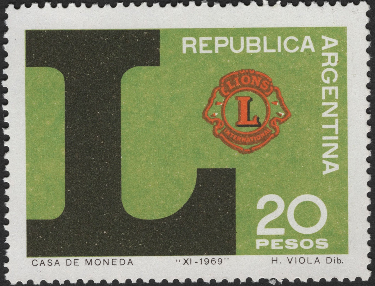 SCG2587 - 1969 Argentina Lions Club Stamp – 20 Pesos