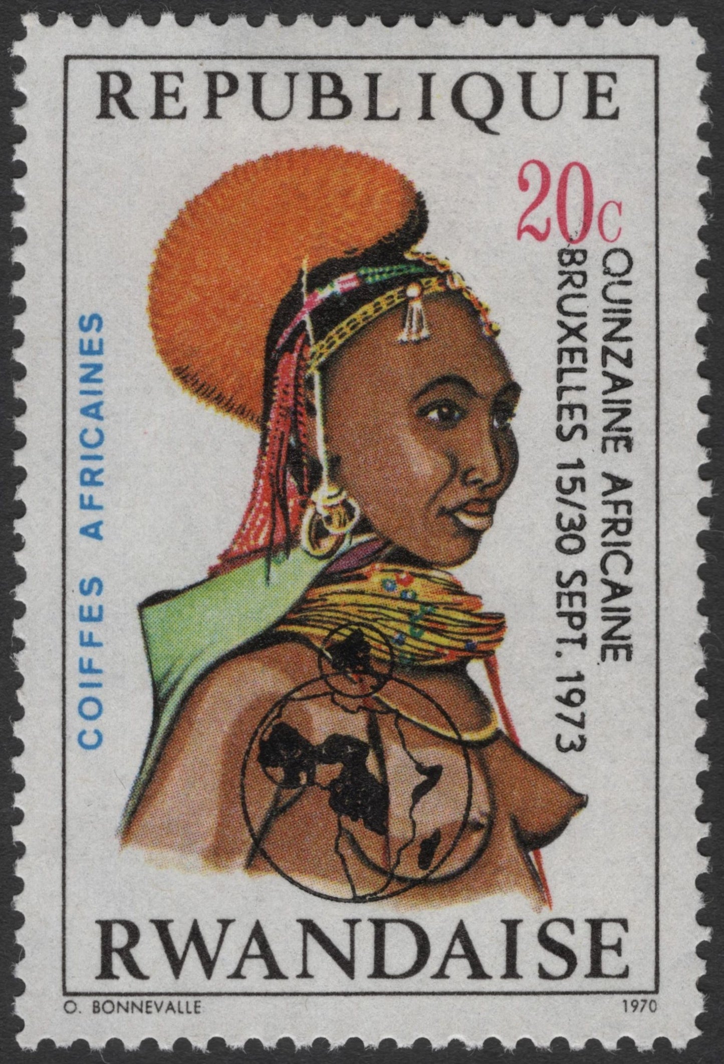 SCG2599 - 1970 Rwanda African Headdress Stamp – Quinzaine Africaine Brussels