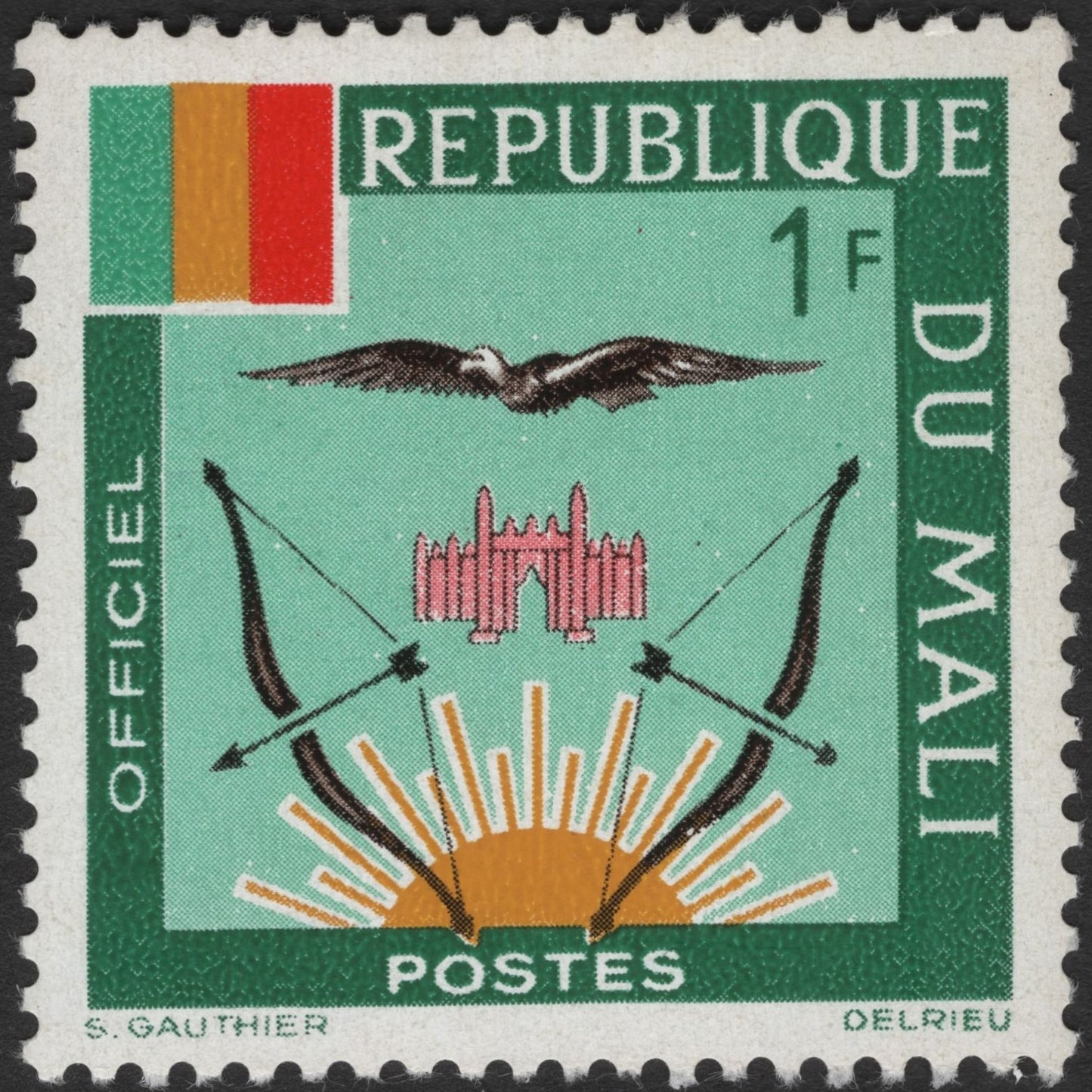 SCG2620 - Mali 1F Official Stamp – Emblem with Bow, Mosque & Vulture