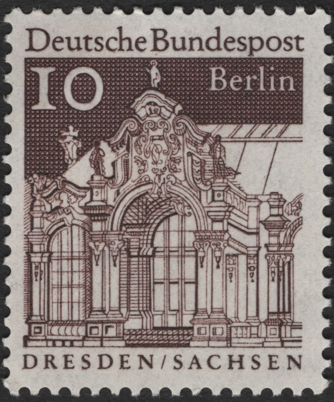 SCG2662 - Germany 10 Pfennig Zwinger Palace Stamp – Berlin Issue