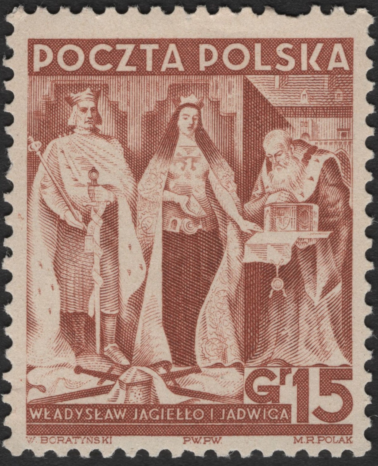 SCG2673 - Poland 15 Groszy – Władysław Jagiełło and Queen Jadwiga Stamp (1947)