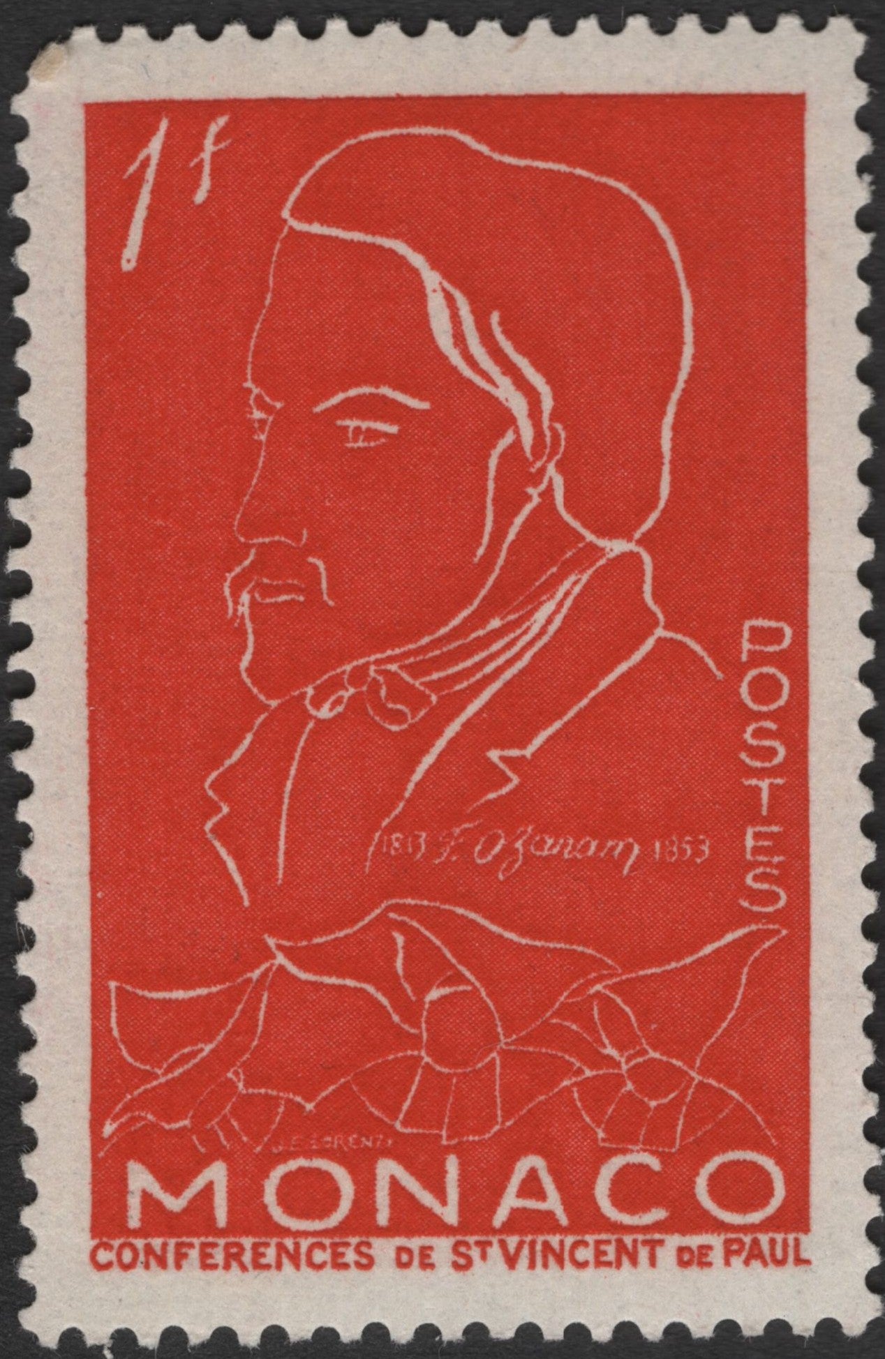 SCG2681 - Monaco 1 Franc 1950s Stamp – Frédéric Ozanam & St. Vincent de Paul Conferences