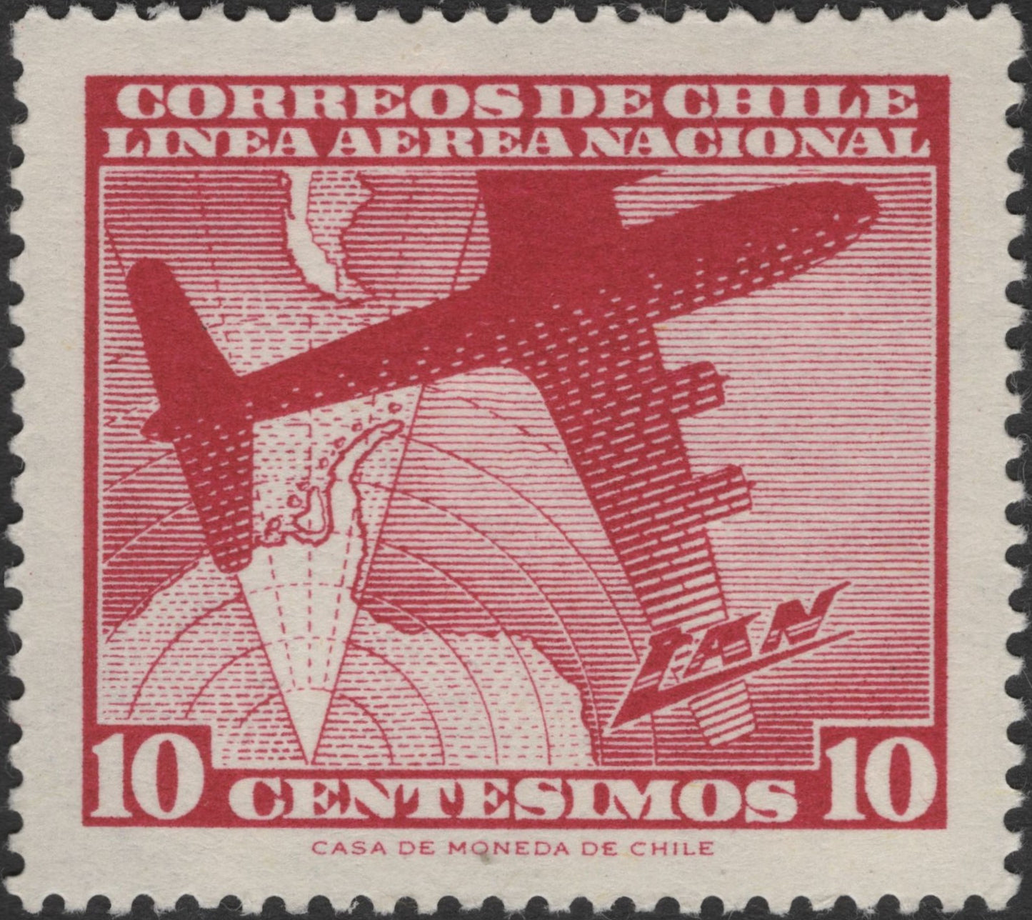 SCG2768 - Chile 10 Céntimos Airmail Stamp – Línea Aérea Nacional (LAN)