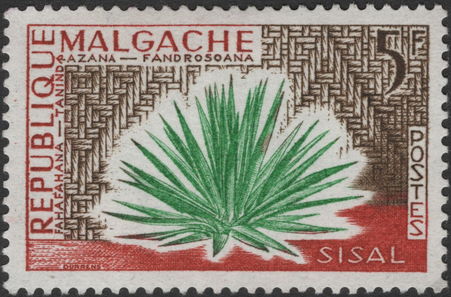 SCG2771 - 1960s Malagasy Republic 5F Sisal Stamp