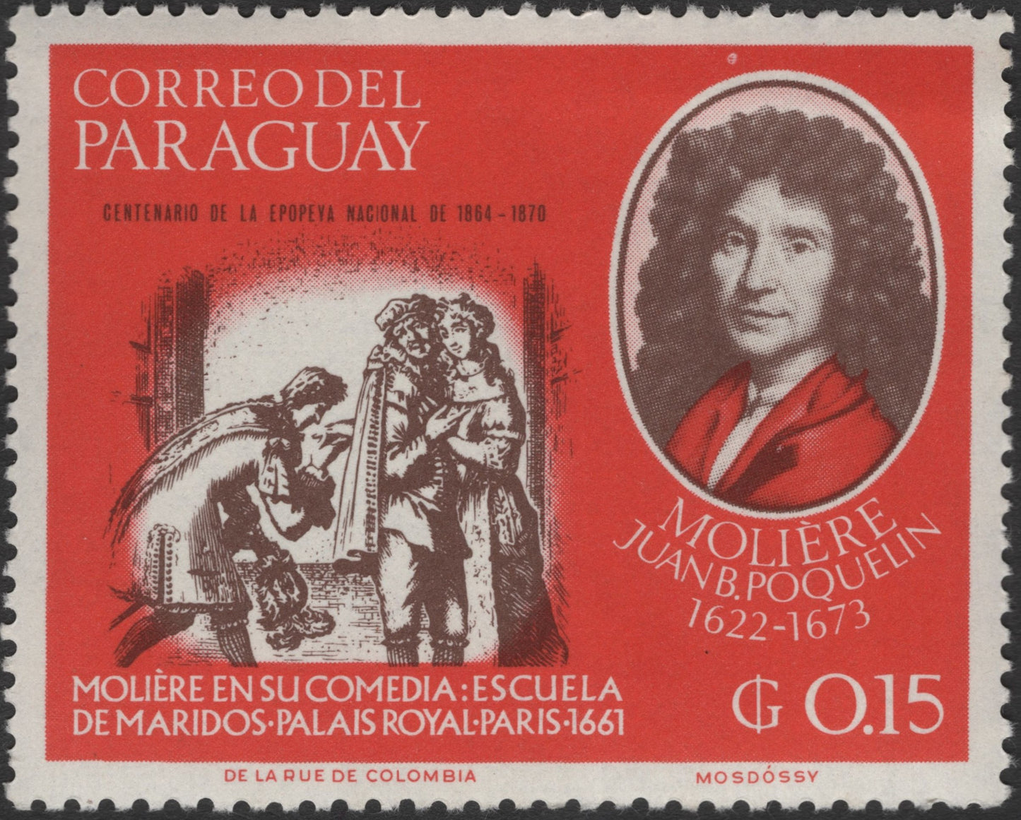 SCG2778 - Paraguay 1970 – Molière “Escuela de Maridos” Commemorative Stamp
