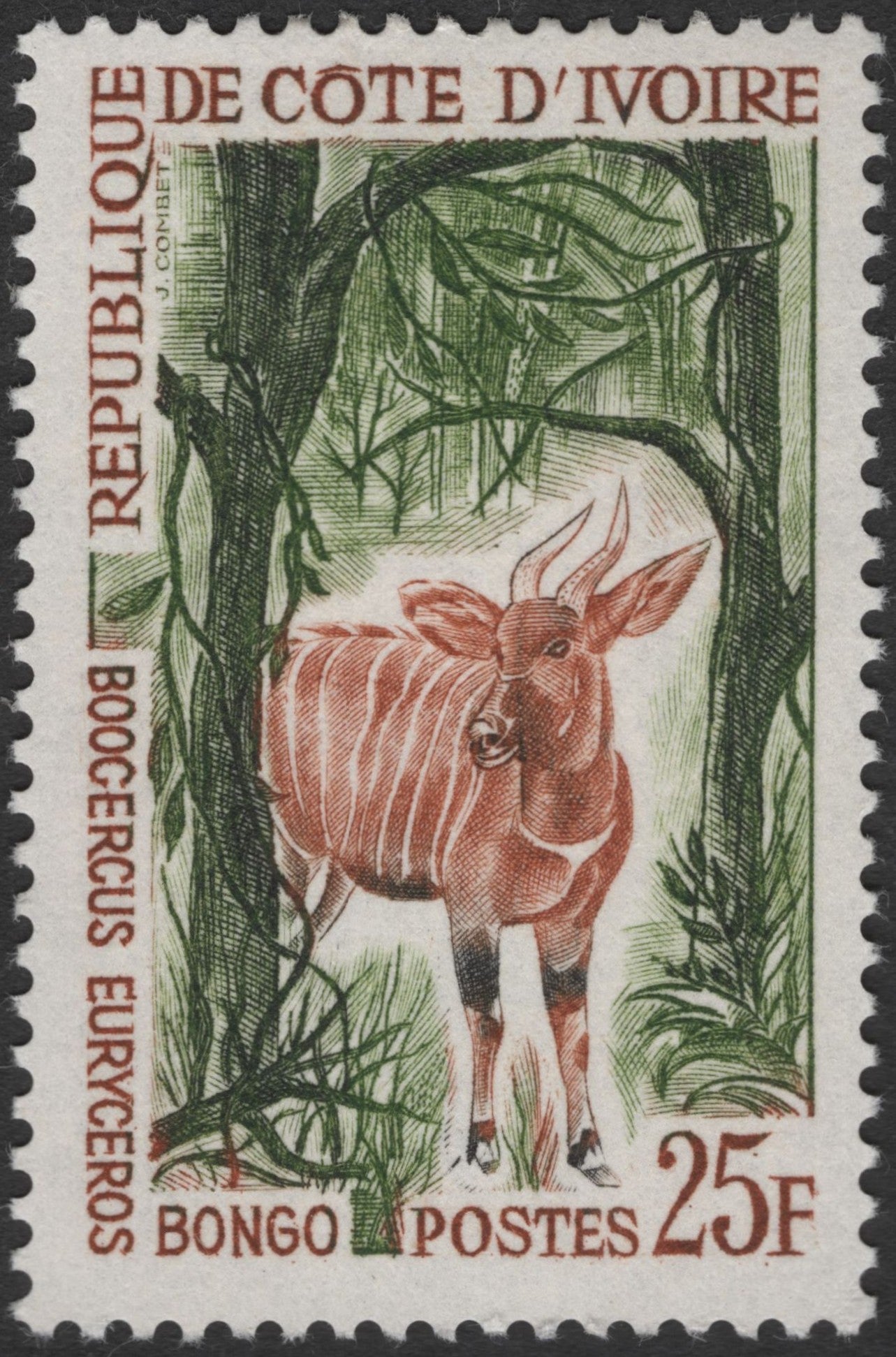 SCG2760 - Côte d'Ivoire 25F Bongo Antelope Stamp (Boocercus euryceros)