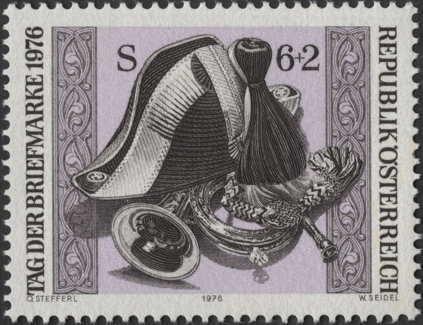 SCG2877 - Austria 1976 "Tag der Briefmarke" Stamp – Military Headdress & Instruments