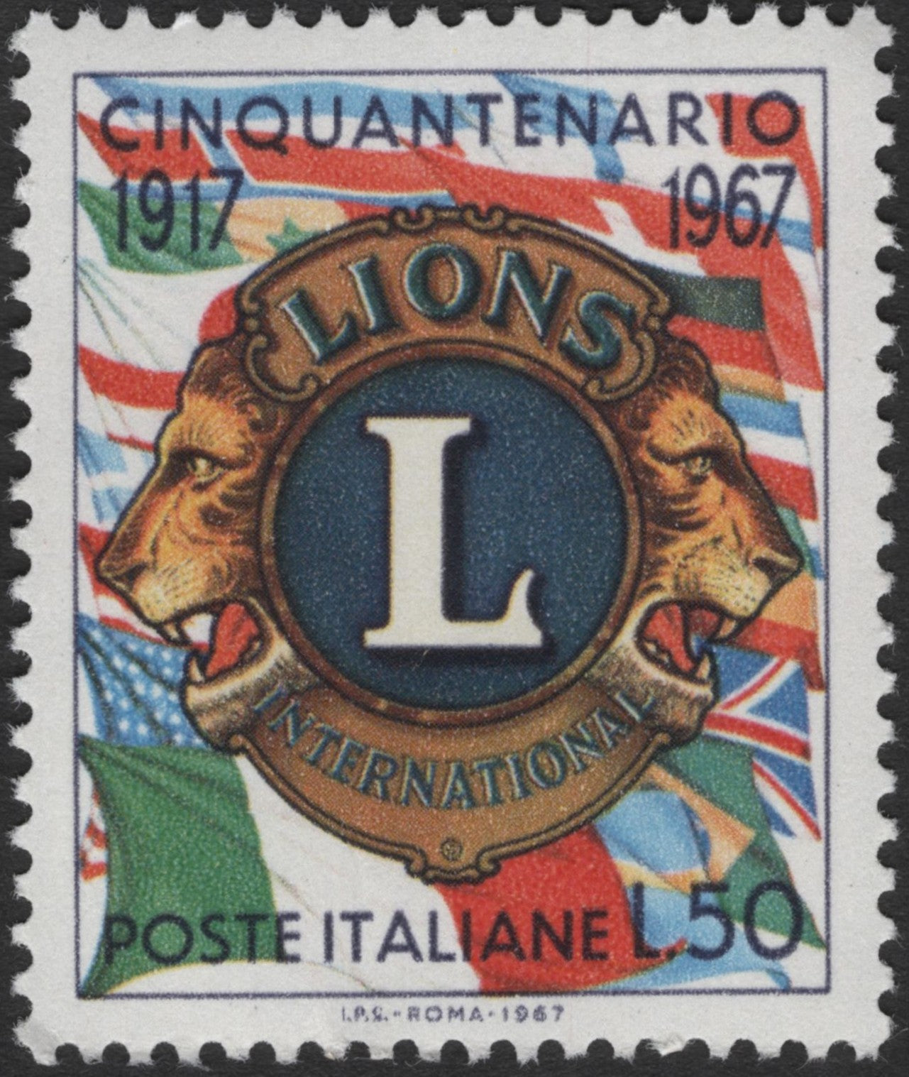 SCG3010 - Italy 1967 Lions Club 50th Anniversary Stamp
