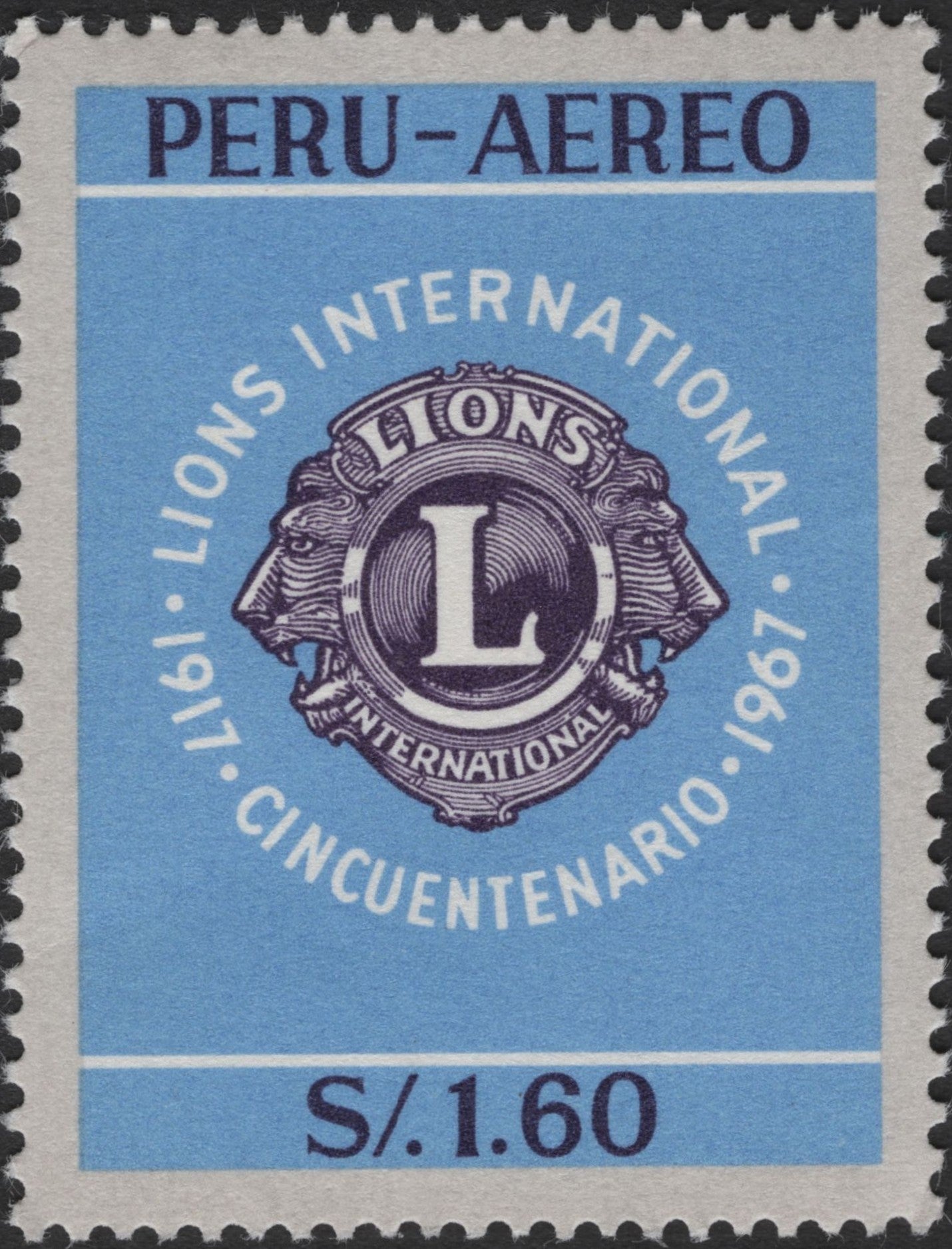 SCG3009 - Peru 1967 Lions International 50th Anniversary Airmail Stamp