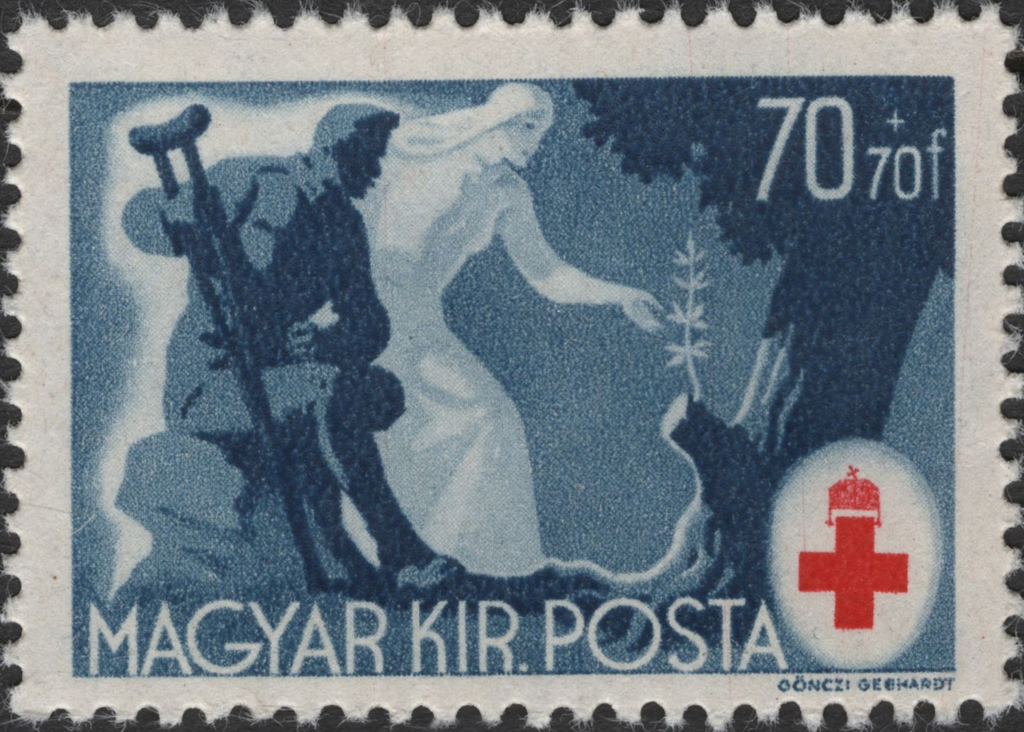 SCG3064 - Hungary 1940 Red Cross Semi-Postal Stamp – Soldier and Allegory
