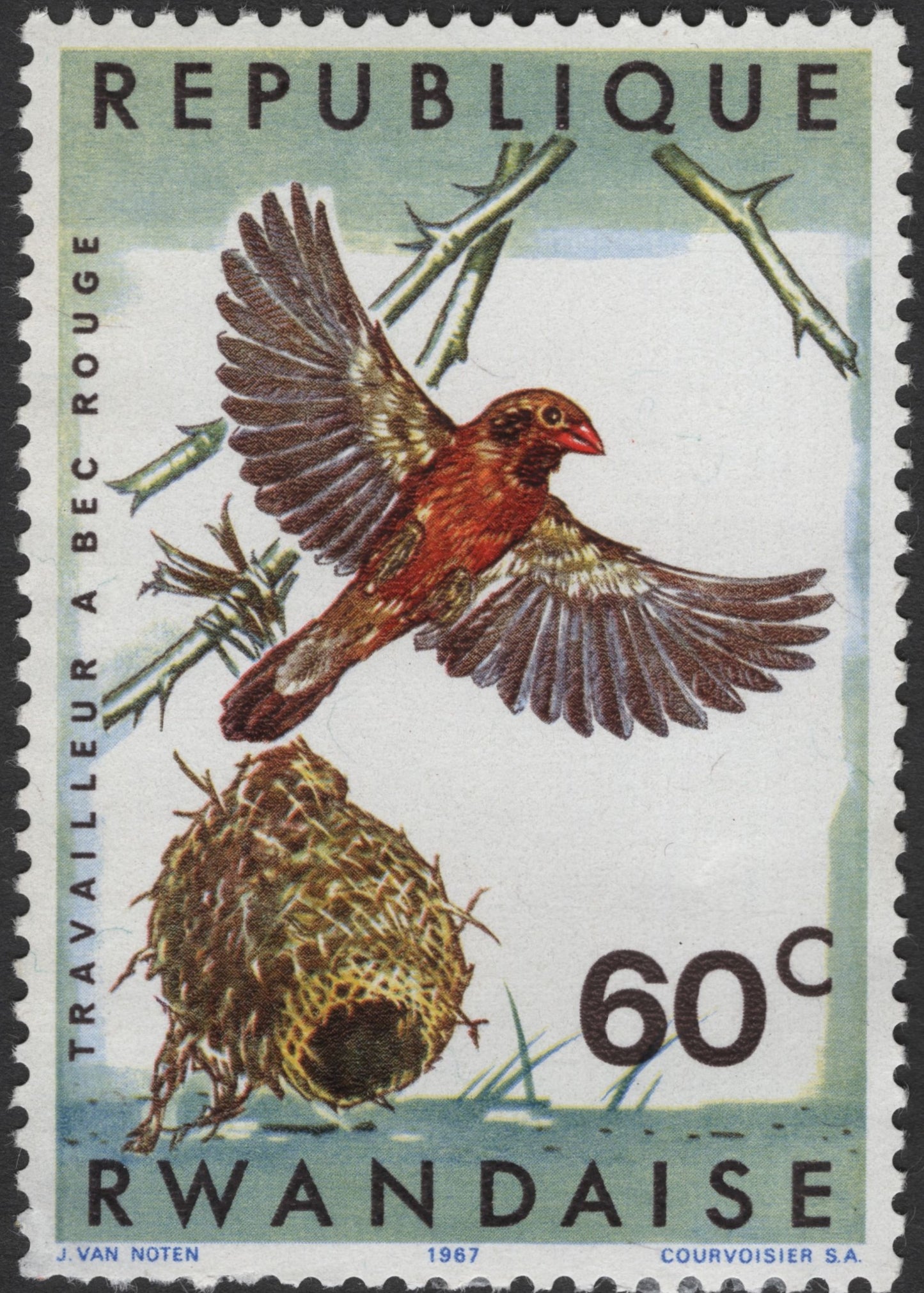 SCG3134 - Rwanda 1967 Red-billed Quelea Stamp