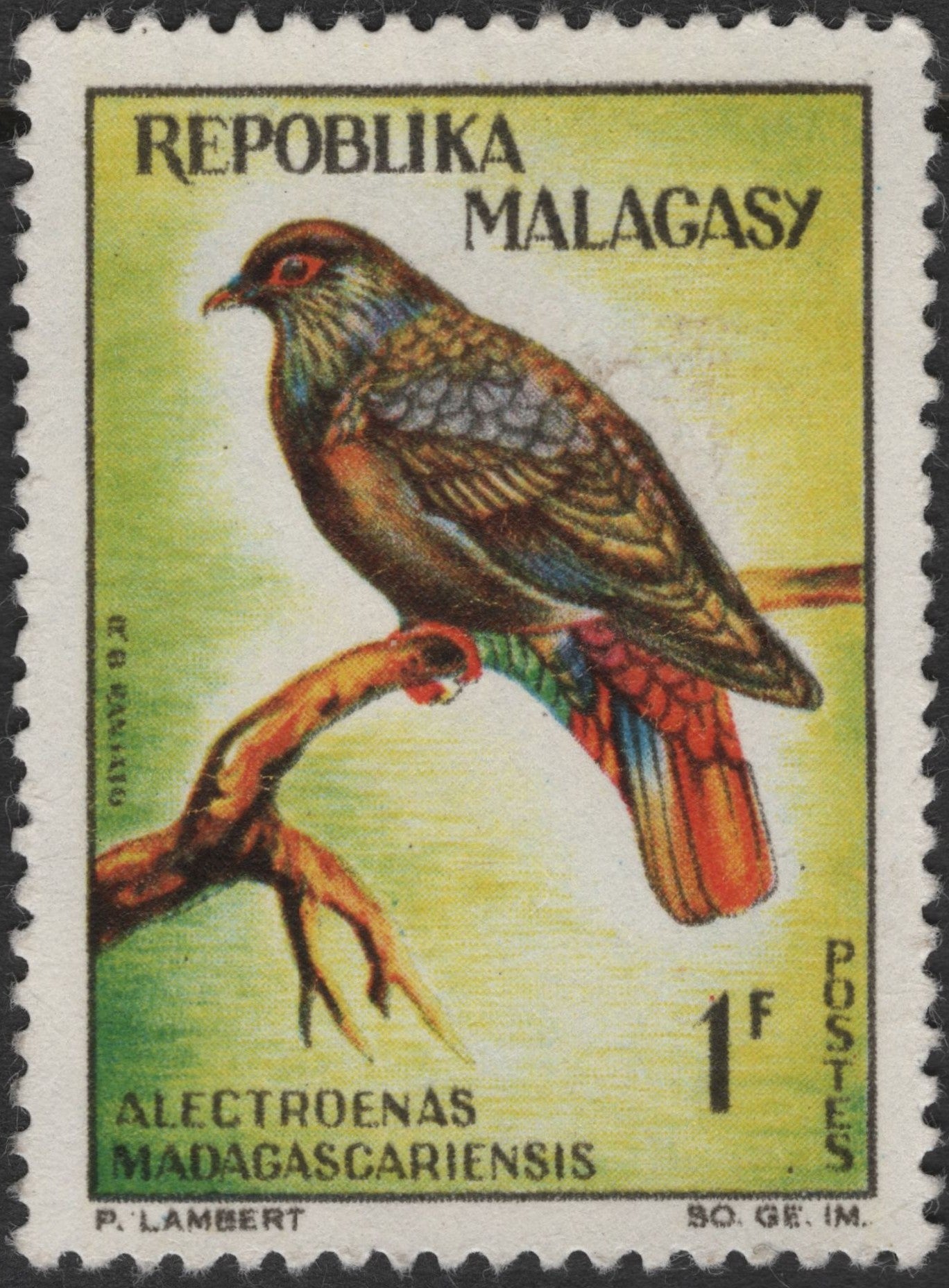 SCG3124 - Madagascar 1F Alectroenas Madagascarensis Stamp