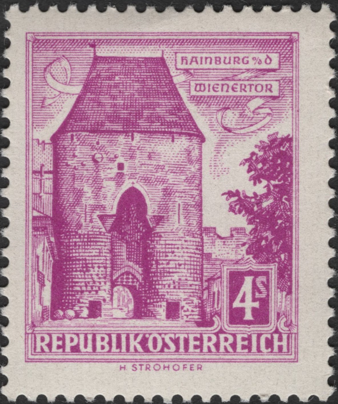 SCG3153 - Austria 4s Wienertor, Hainburg Stamp (1957)