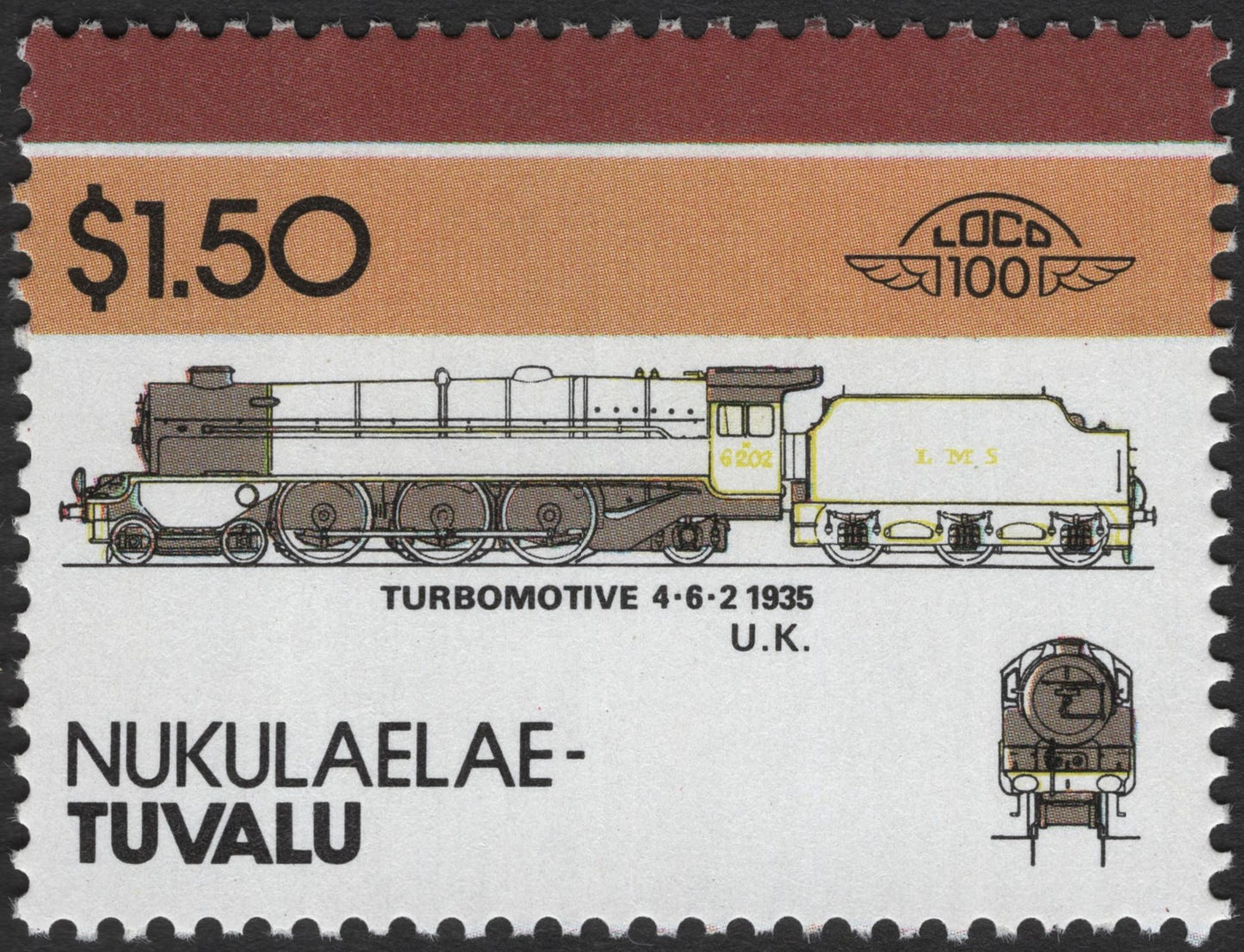 SCG3188 - Tuvalu 1985 Turbomotive 4-6-2 (1935) Locomotive Pair – Nukulaelae Island Issue