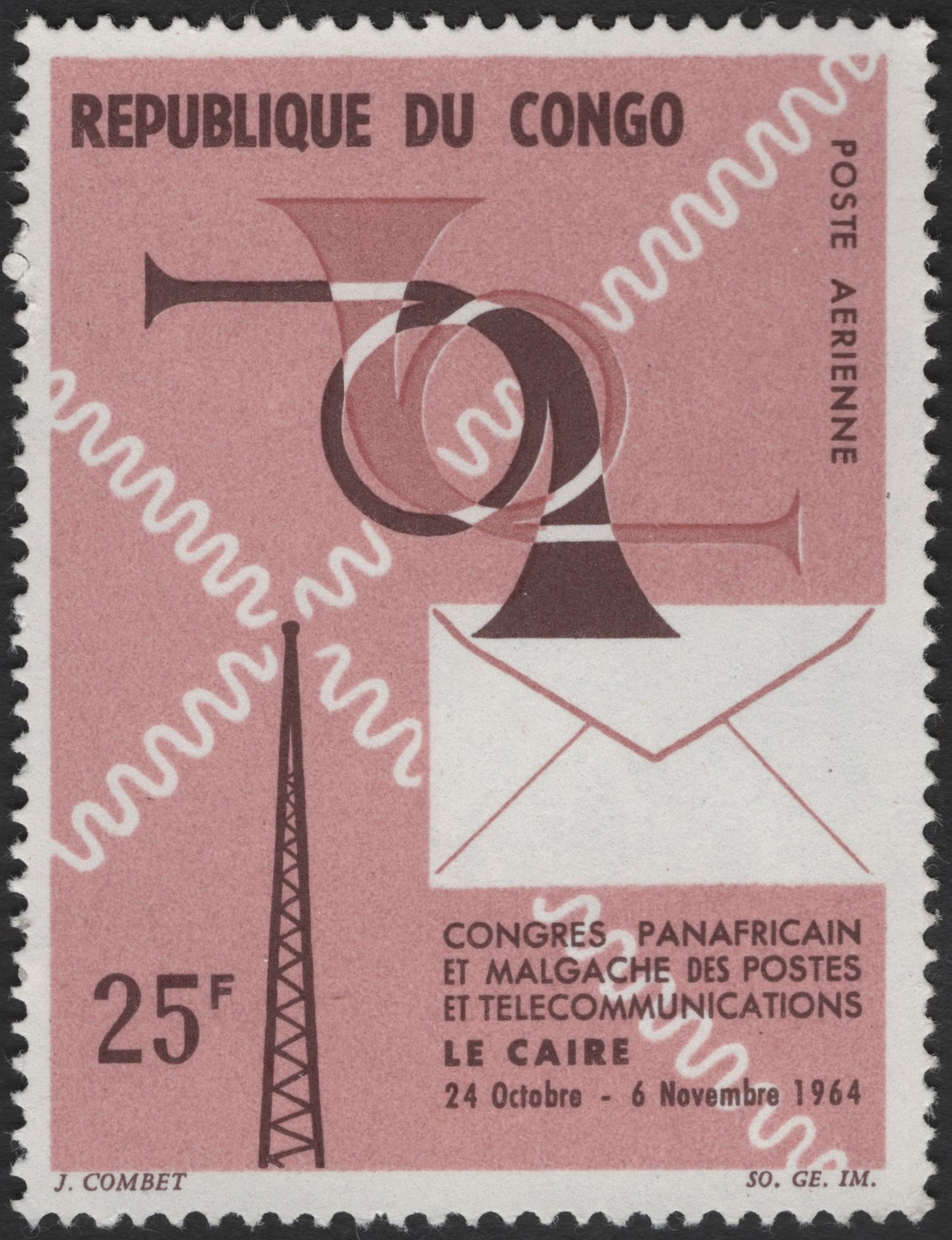 SCG3205 - Congo 1964 Pan-African Postal & Telecommunications Congress Airmail Stamp