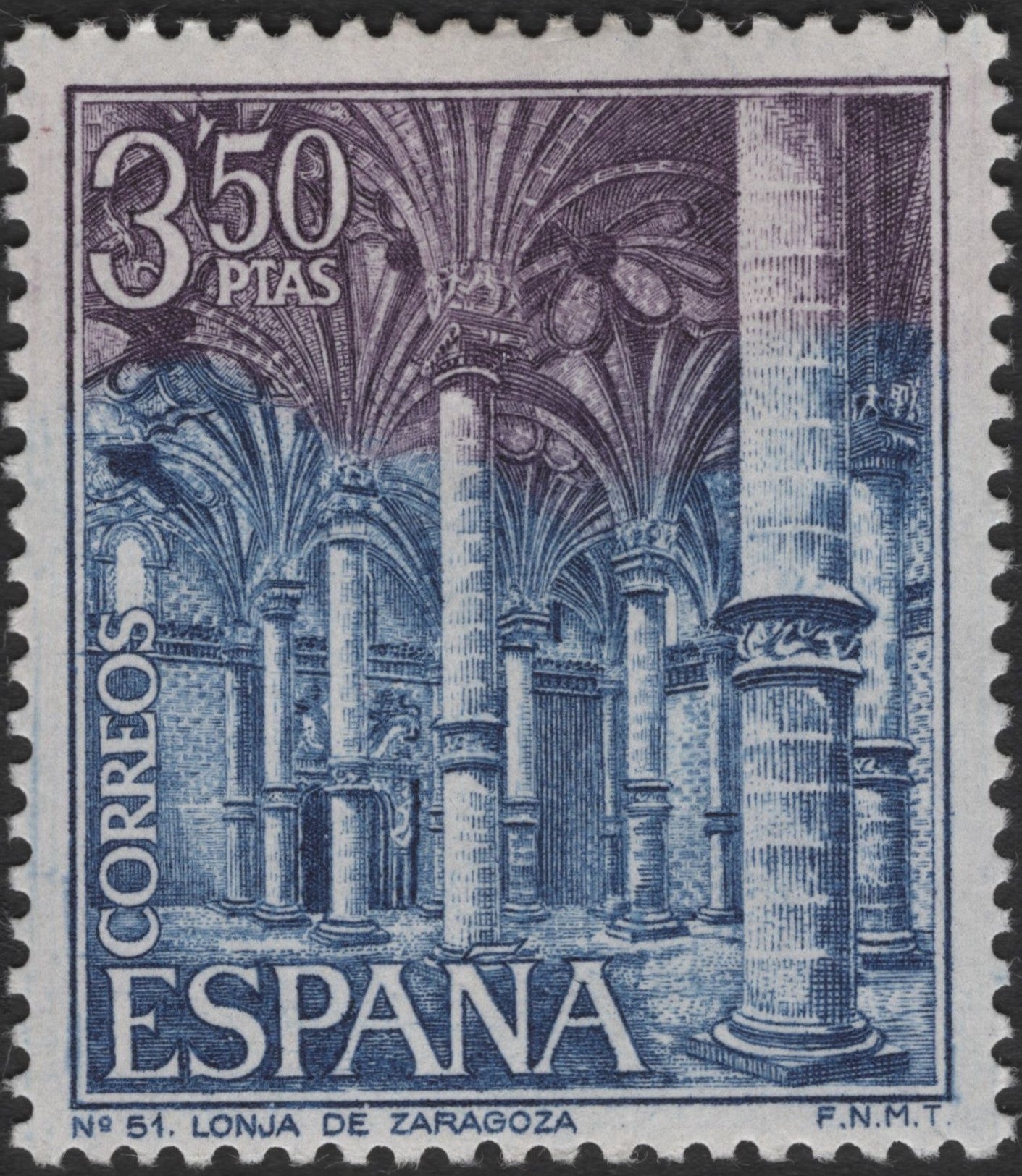 SCG3281 - Spain 3.50 Ptas – Lonja de Zaragoza Stamp (No. 51)
