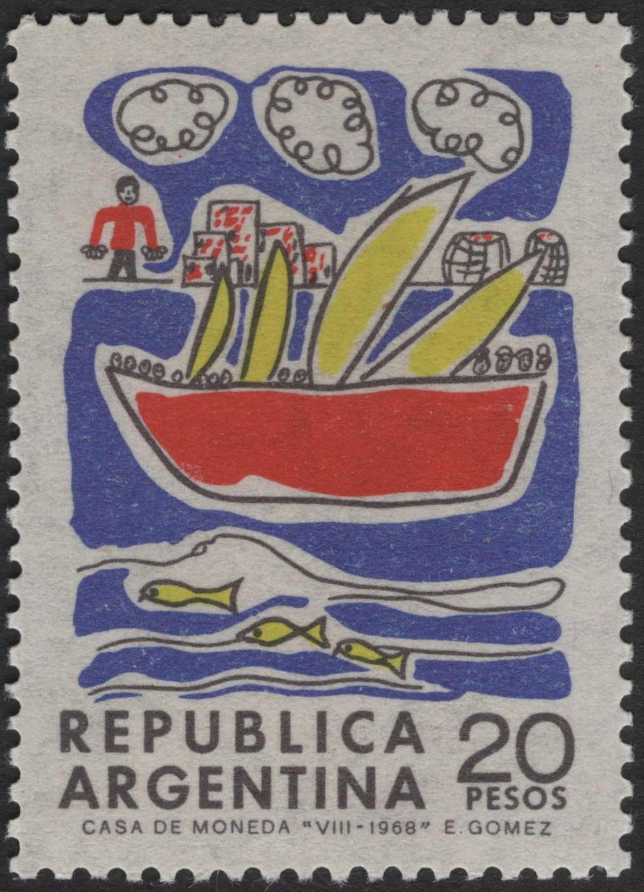 SCG3290 - Argentina 1968 Modern Art Maritime Stamp – 20 Pesos