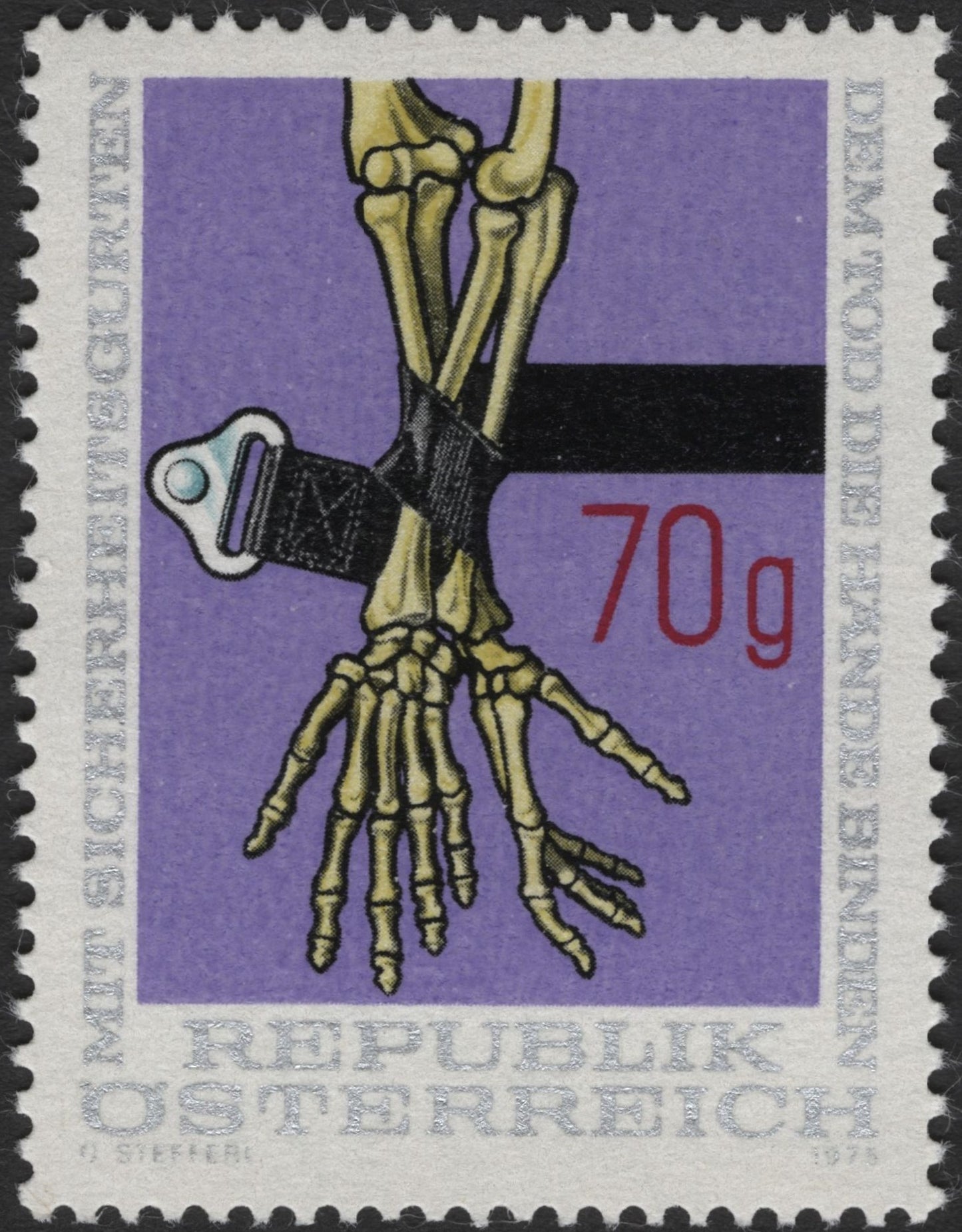 SCG3304 - Austria 1975 – "Mit Sicherheitsgurten dem Tod die Hände binden" Safety Campaign Stamp