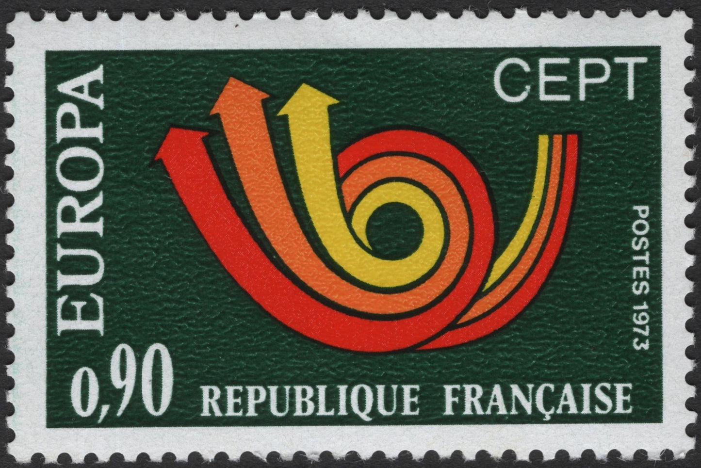 SCG3416 - France 1973 Europa CEPT Stamp – Spiraling Arrows Design