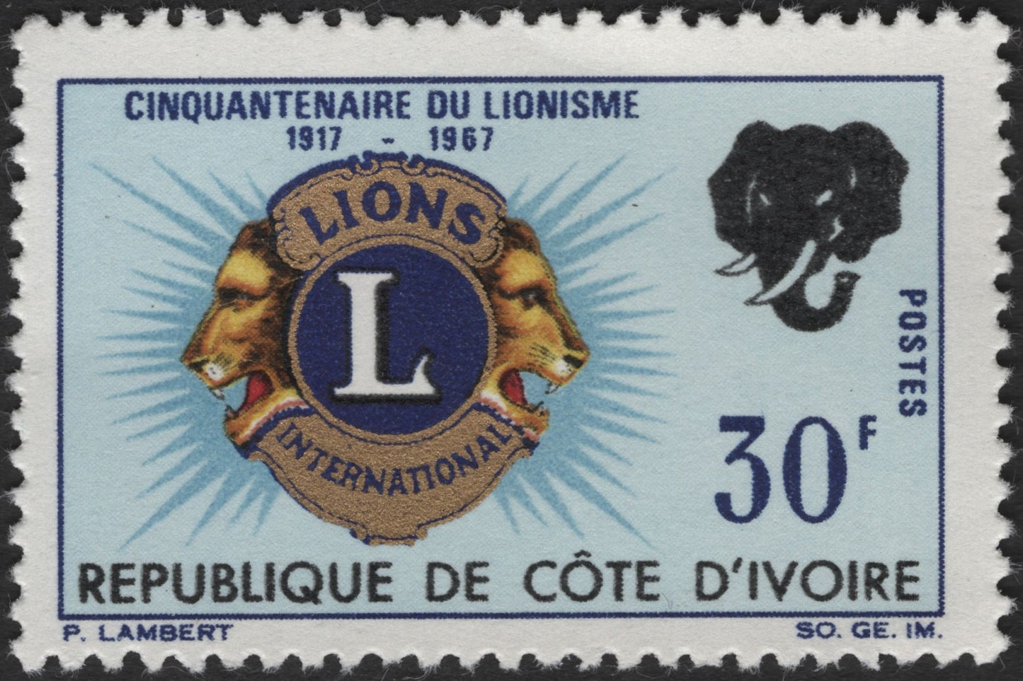 SCG3419 - Côte d'Ivoire 1967 - 50 Years of Lions International Stamp