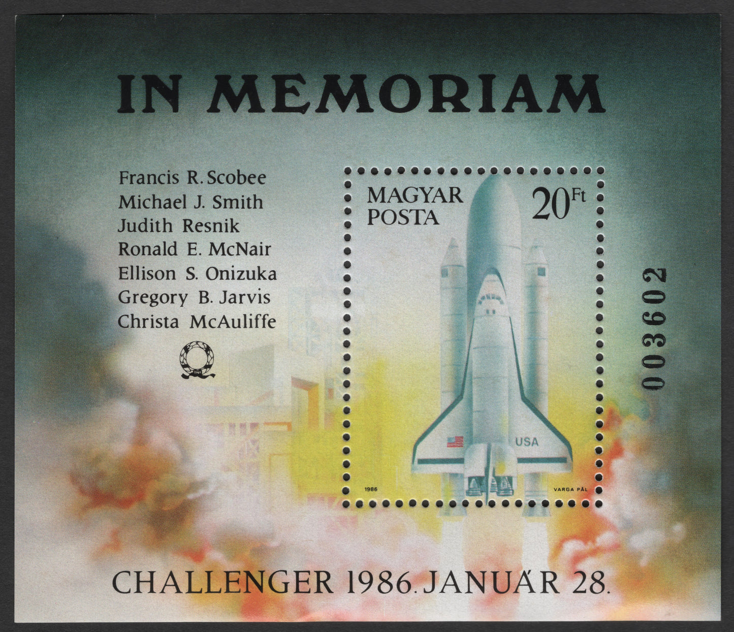 SCG3356 - Hungary 1986 Challenger Disaster Miniature Sheet