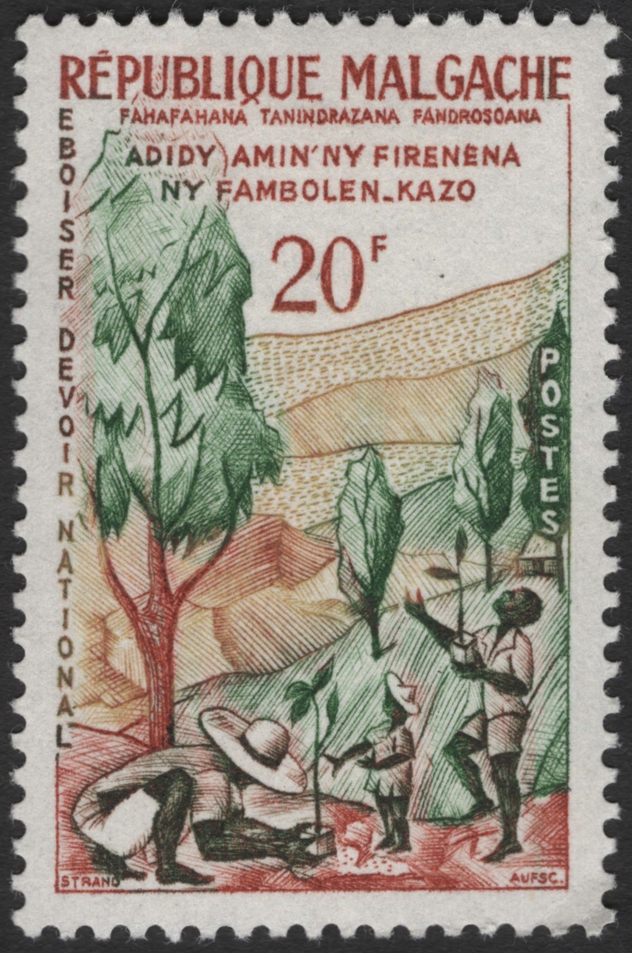 SCG3475 - 1960s Madagascar Tree Planting National Duty Stamp – 20 Francs