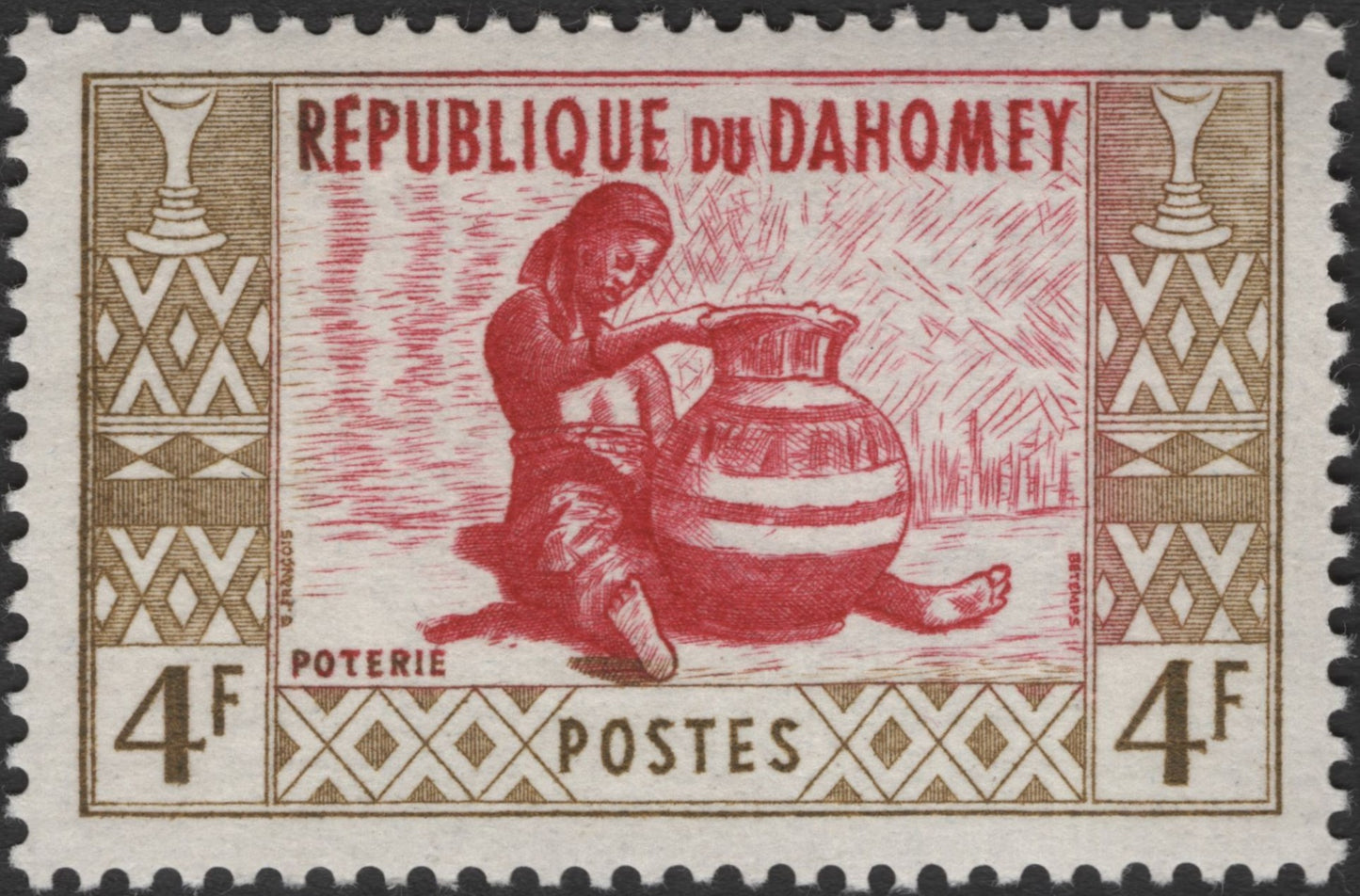 SCG3433 - Dahomey 1960s Pottery Stamp – 4 Francs